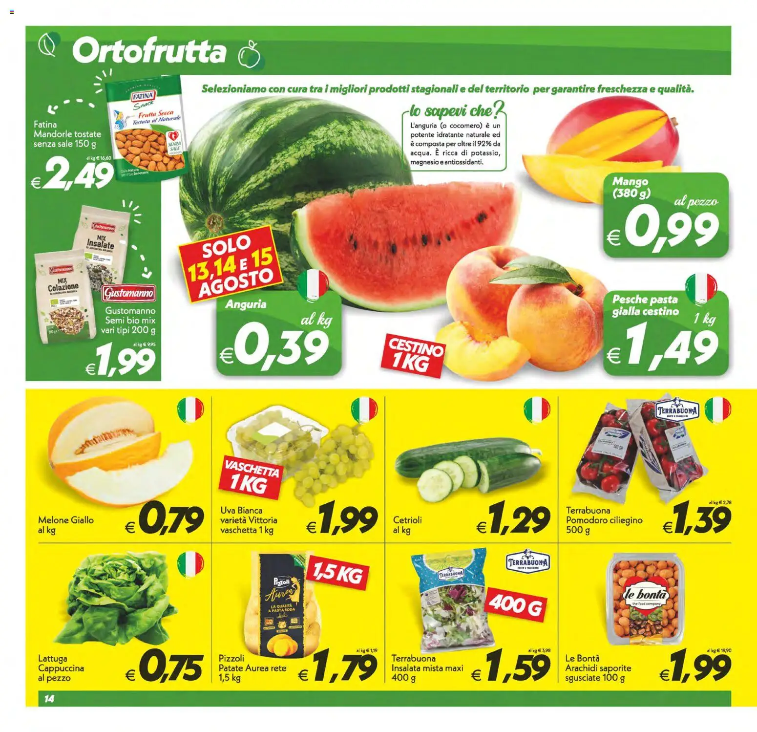 Volantino SuperConveniente del 11/08/2026 | Pagina: 14 | Prodotti: Insalata, Mango, Pasta, Lattuga