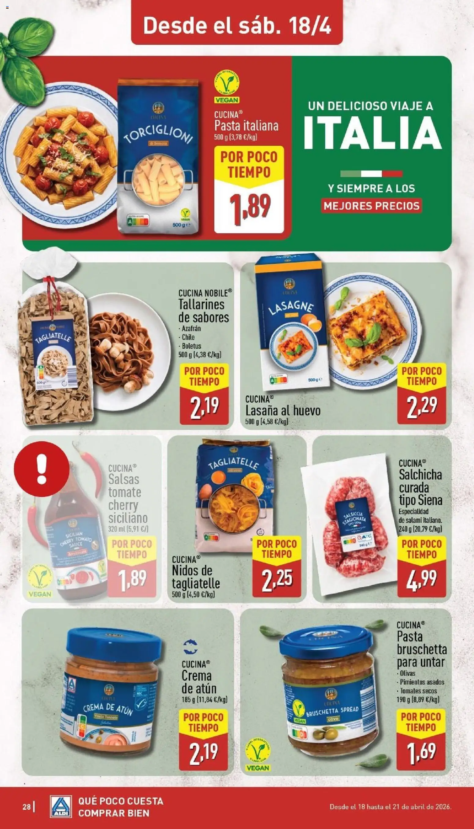 Aldi folleto Canarias │ válido desde el 13.04.2026 | Página: 28 | Productos: Tomates, Pasta, Lasaña, Salami