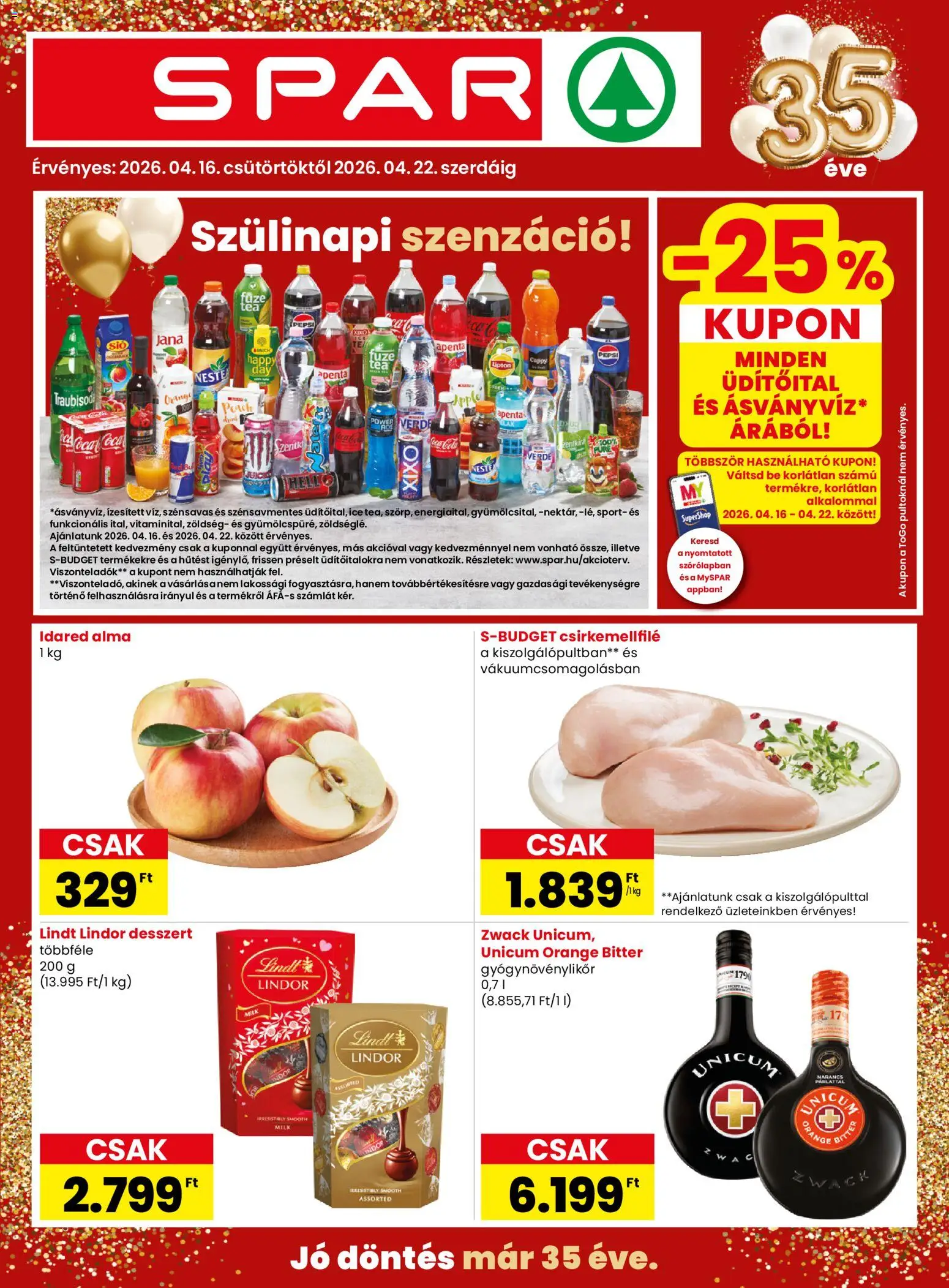 Spar akciós ujság - amely érvényes a következő dátumtól: 16.04.2026 | Oldal: 1 | Termékek: Pepsi, Zöldség, Alma