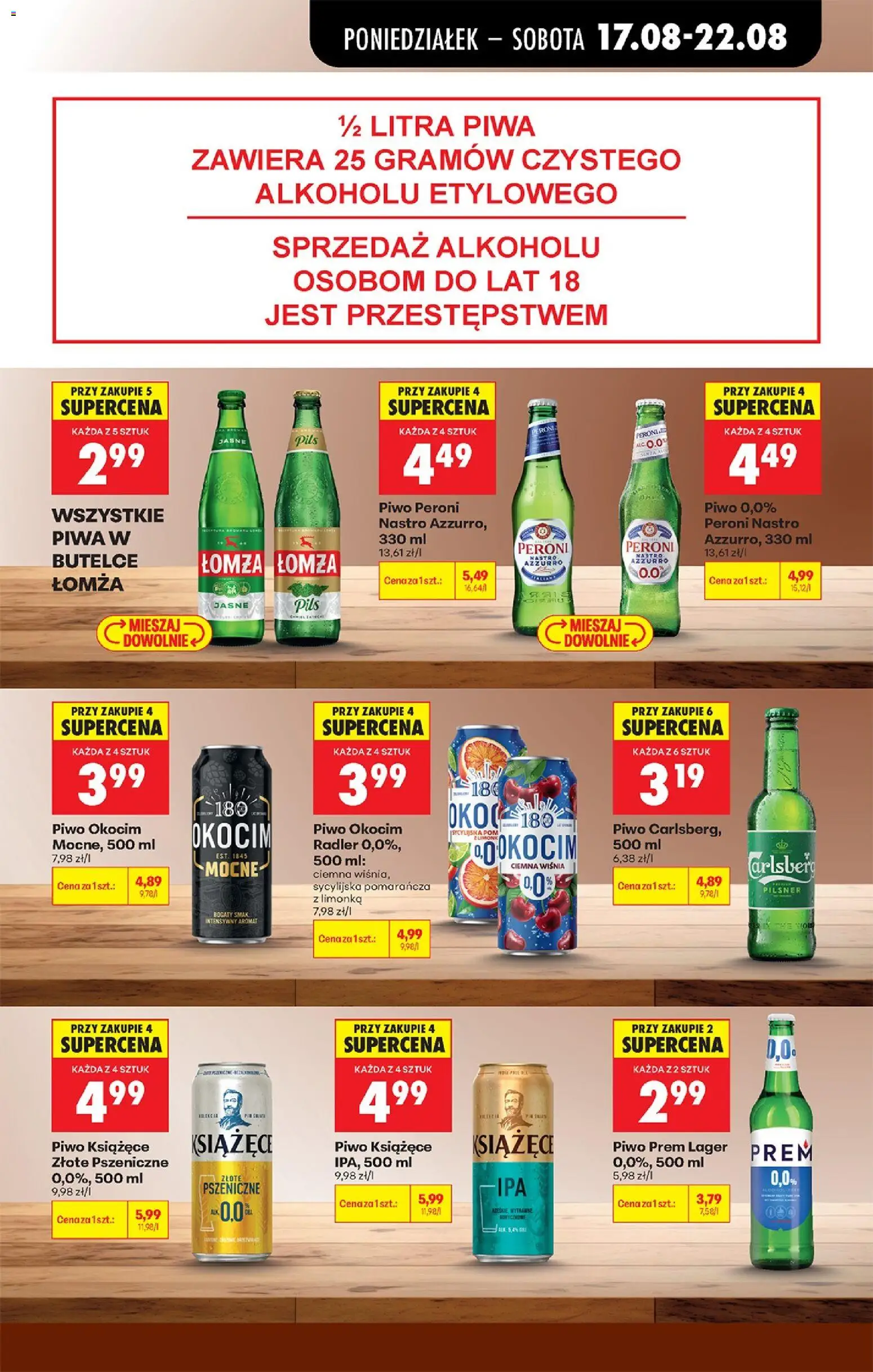 Biedronka gazetka od poniedziałku od 17.08.2026 | Strona: 73 | Produkty: Limonka, Piwo książęce, Radler, Piwo