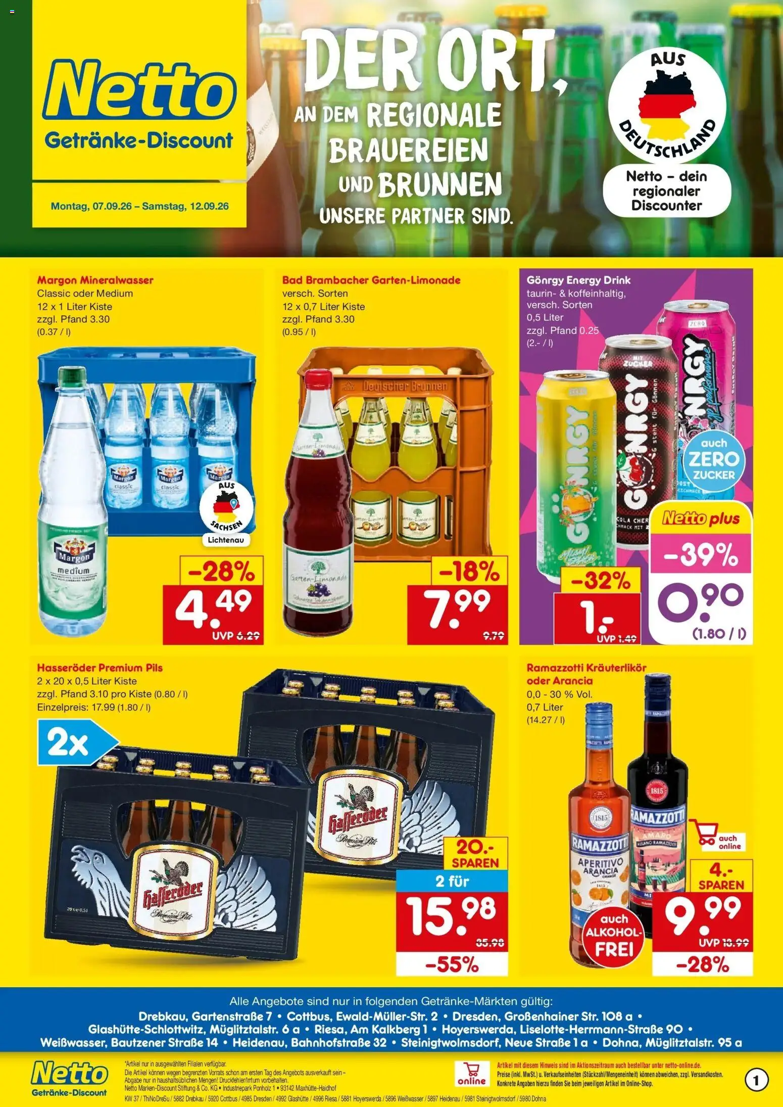 Netto Marken-Discount Prospekt Weißwasser – gültig ab 07.09.2026 | Seite: 1 | Produkte: Energy, Bad, Pils, Alkohol