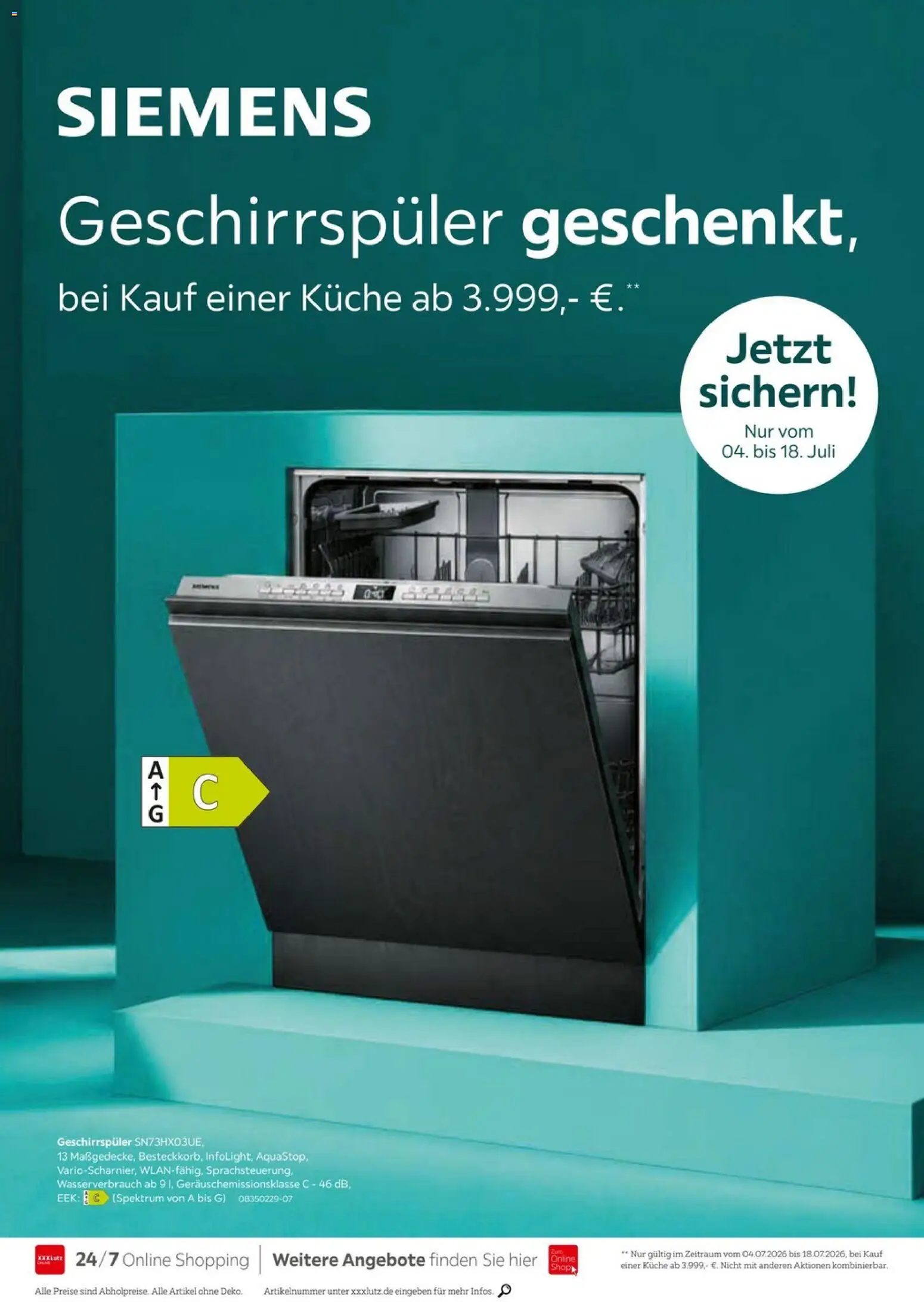 XXXLutz Nr. 1 bei Küchen – gültig ab 04.07.2026 | Seite: 2 | Produkte: Siemens, Geschirrspüler, Küche