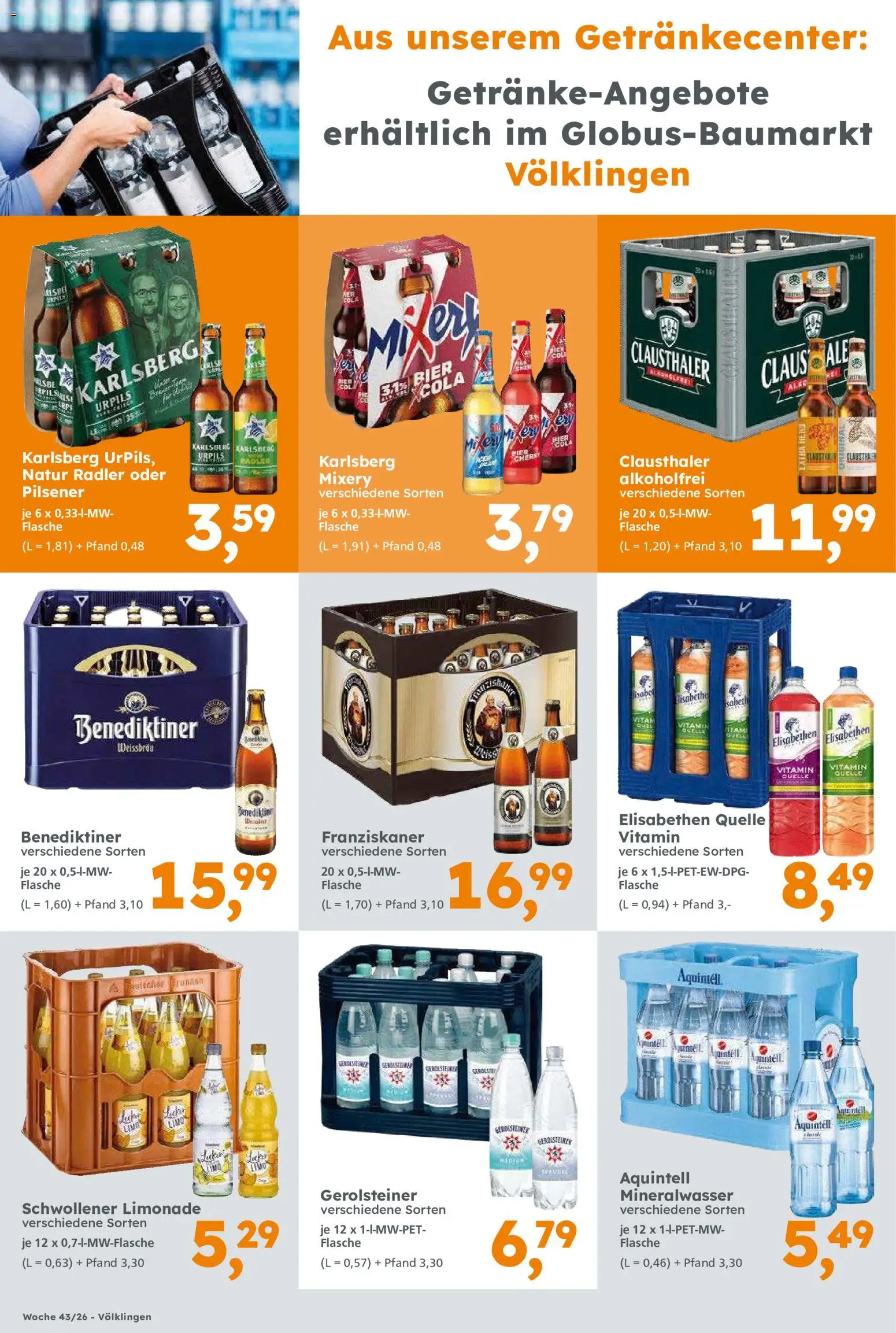 Globus Baumarkt Prospekt Saarbrücken – gültig ab 19.10.2026 | Seite: 12 | Produkte: Limonade, Mineralwasser, Mixery, Gerolsteiner