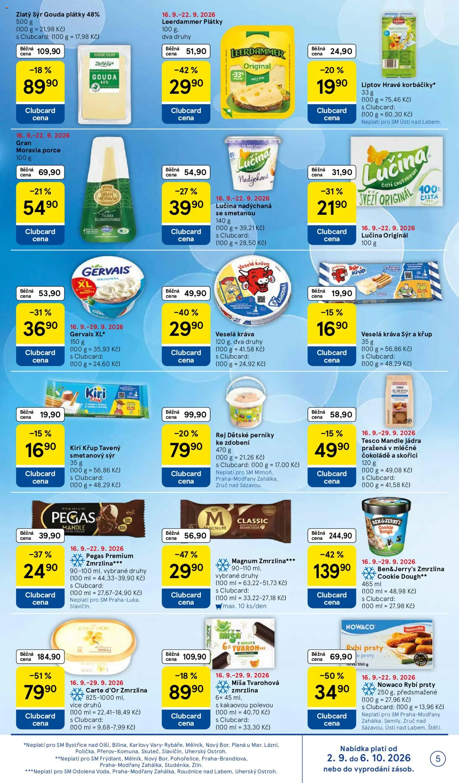 Tesco leták - Supermarket od 16.09.2026 | Strana: 5 | Produkty: Cookies, Cream cheese, Gervais, Rybí prsty