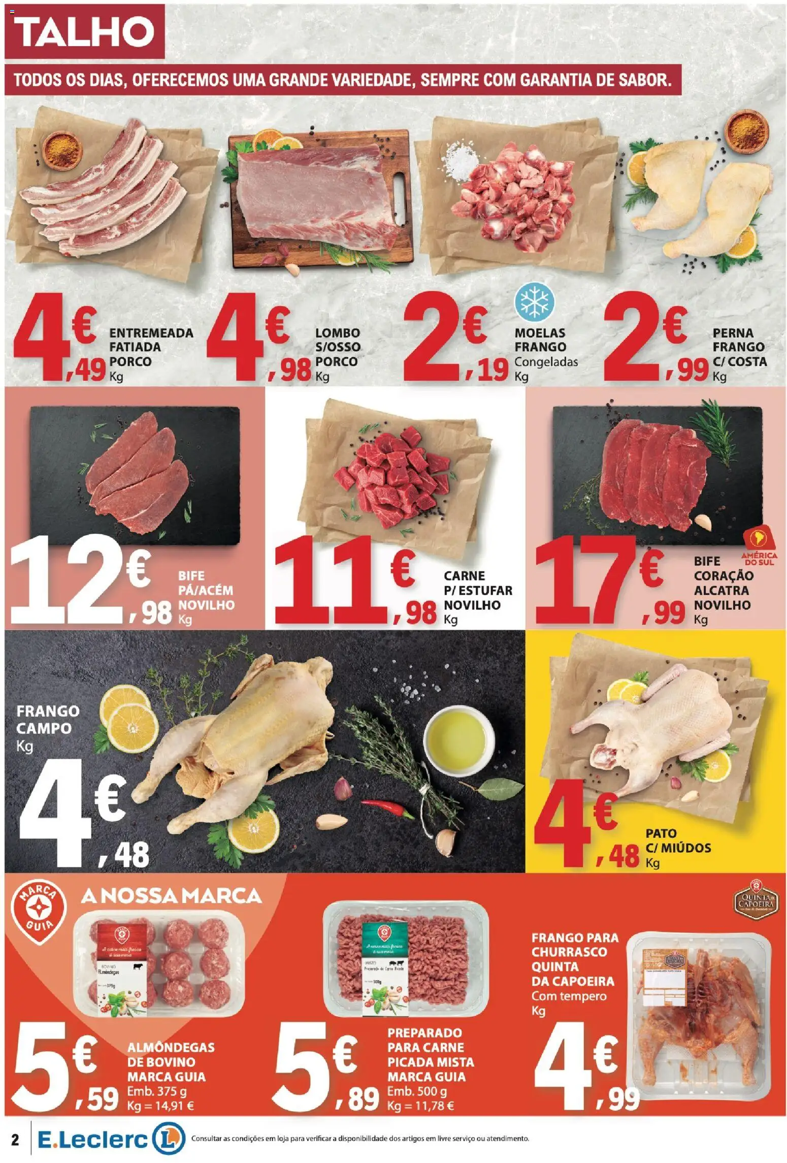 E.Leclerc folheto │ válido de 16.04.2026 | Página: 2 | Produtos: Frango, Carne picada, Lombo, Carne