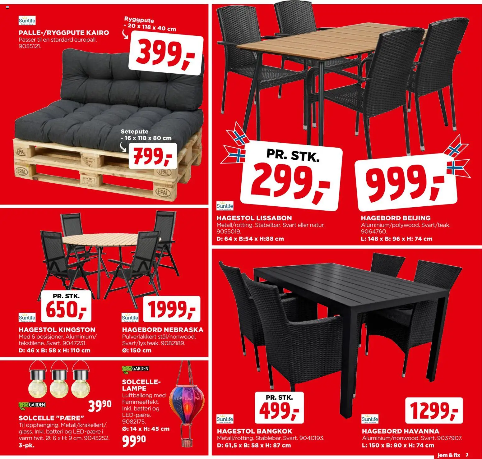{H1} | Side: 7 | Produkter: Hagebord, Hagestol, Batteri, Lampe