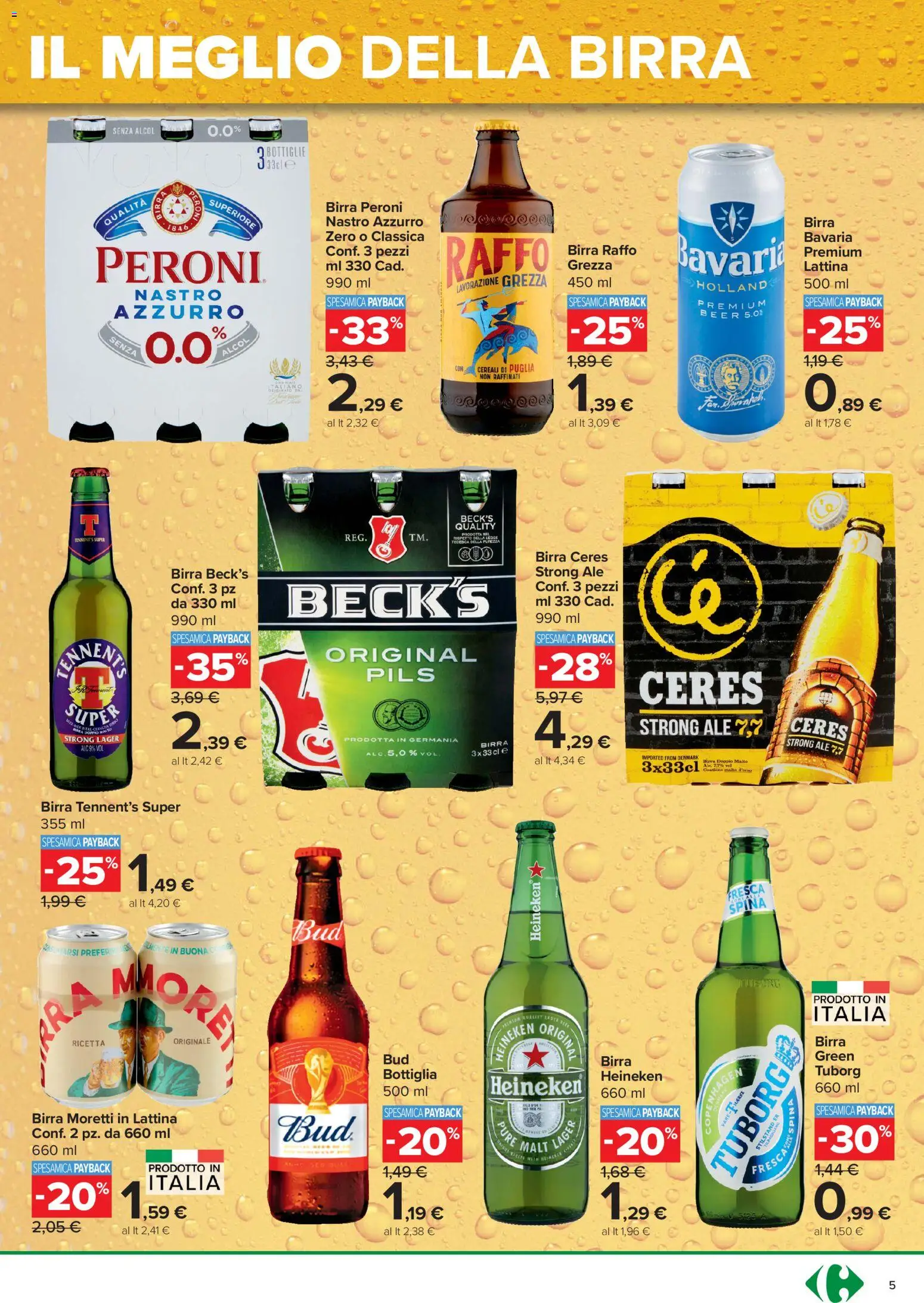 Volantino Carrefour del 02/07/2026 | Pagina: 5 | Prodotti: Birra, Birra Moretti, Ceres, Bottiglia