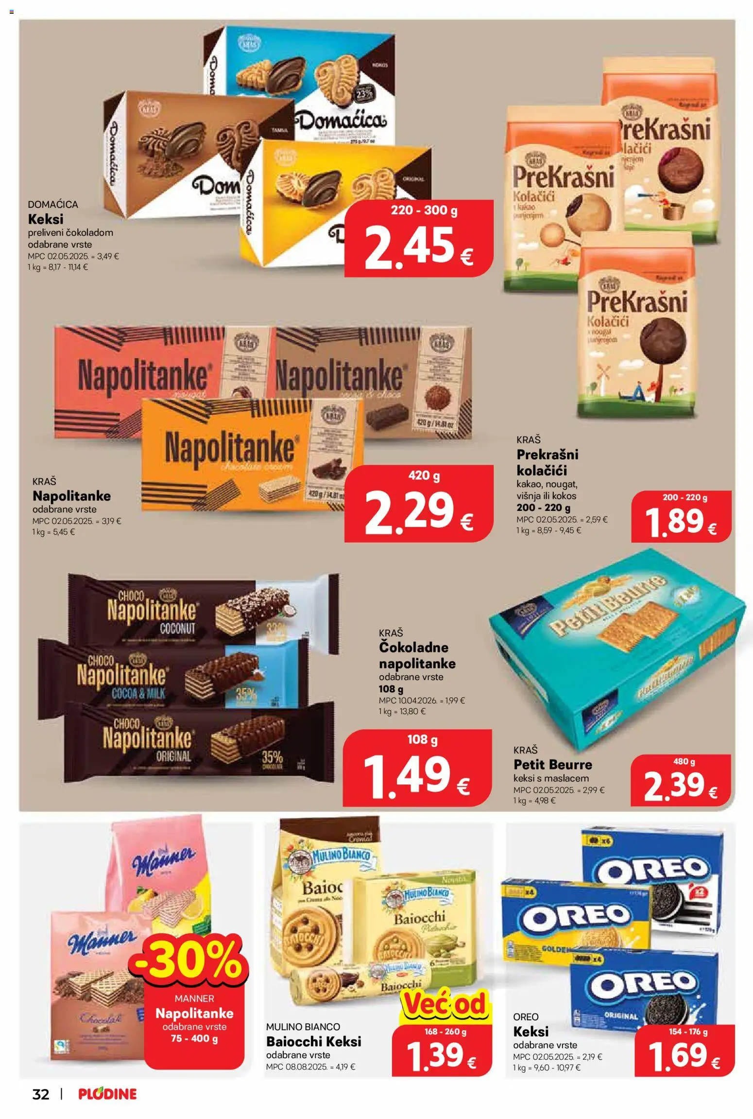 Plodine katalog | vrijedi od 06.08.2026 | Stranica: 32 | Proizvodi: Petit Beurre, Keksi, Kolačići, Napolitanke