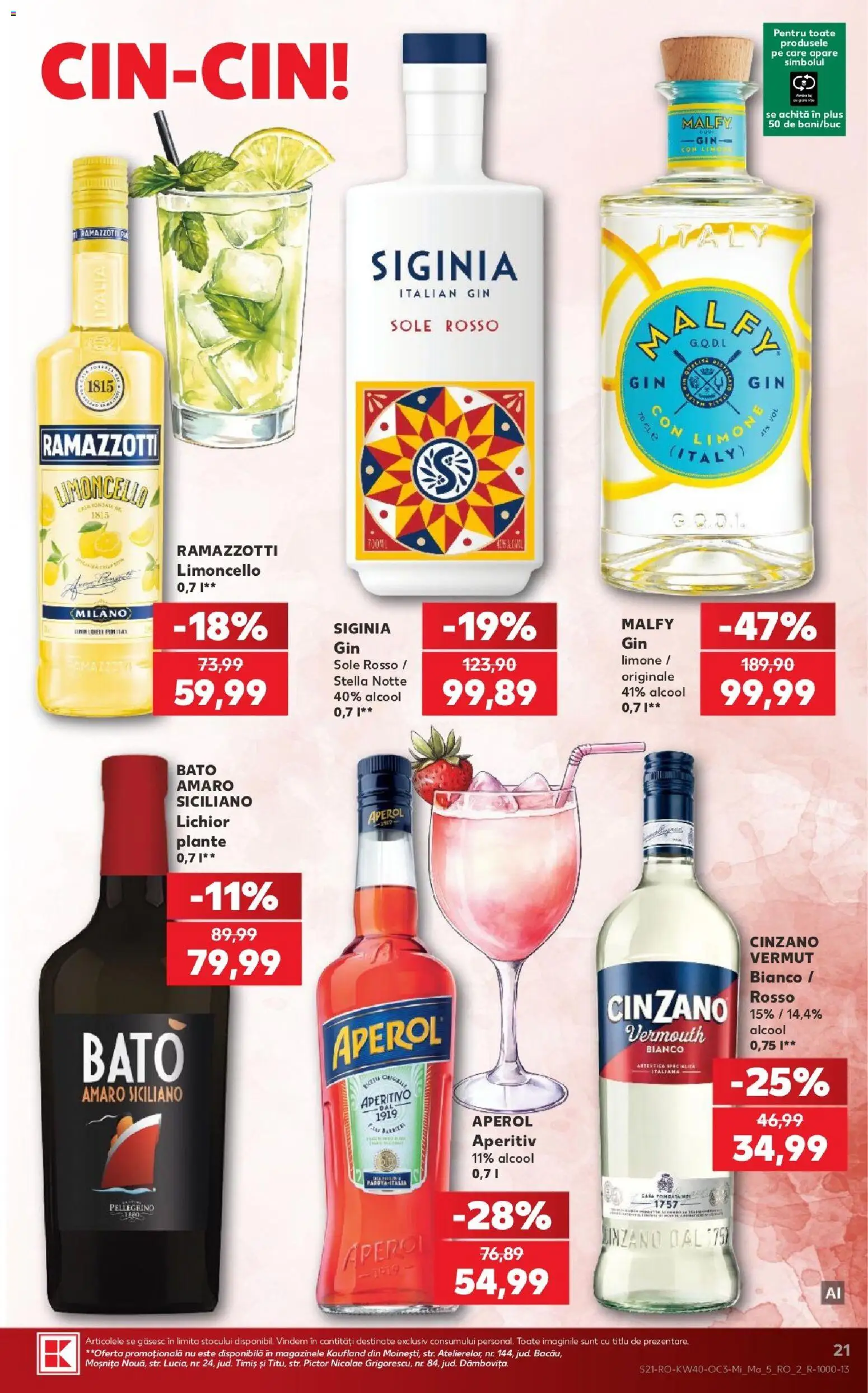 Kaufland RO akciós ujság - amely érvényes a következő dátumtól: 2026.09.30. | Oldal: 21 | Termékek: Aperol, Cinzano, Vermut, Gin