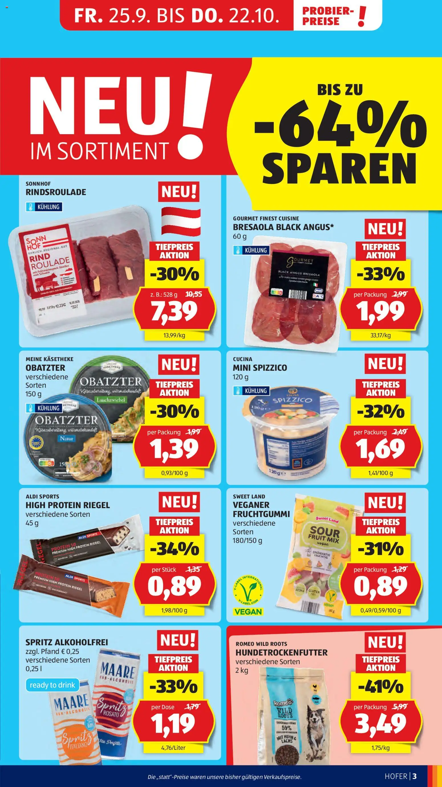 Hofer AT akciós ujság - amely érvényes a következő dátumtól: 2026.09.25. | Oldal: 9 | Termékek: Protein, Bresaola, Vegán, Só