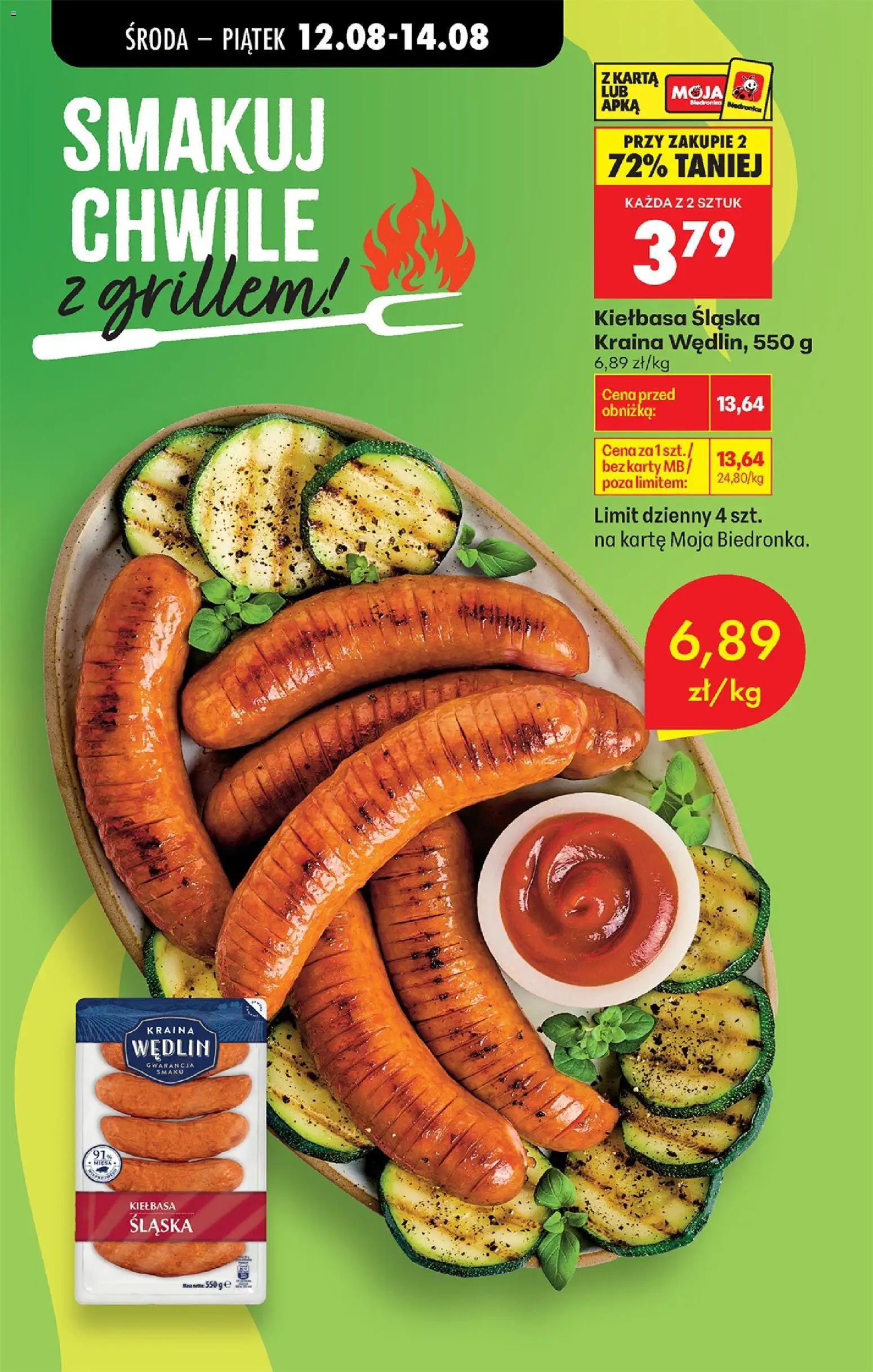 Biedronka gazetka od środy od 12.08.2026 | Strona: 55 | Produkty: Kiełbasa, Karta, Kiełbasa śląska