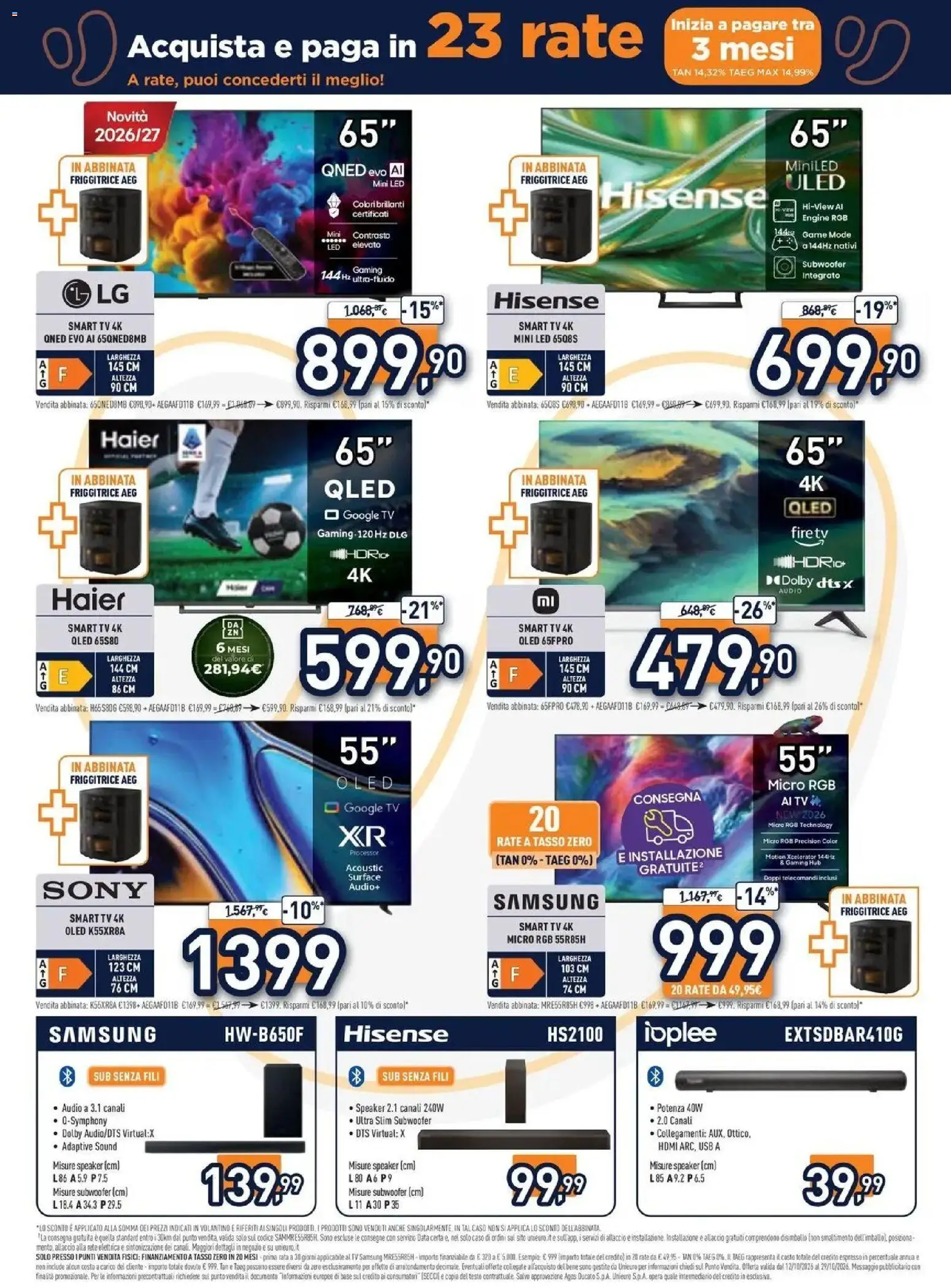 Volantino Unieuro del 12/10/2026 | Pagina: 3 | Prodotti: Tv samsung, Tè, smart TV, USB