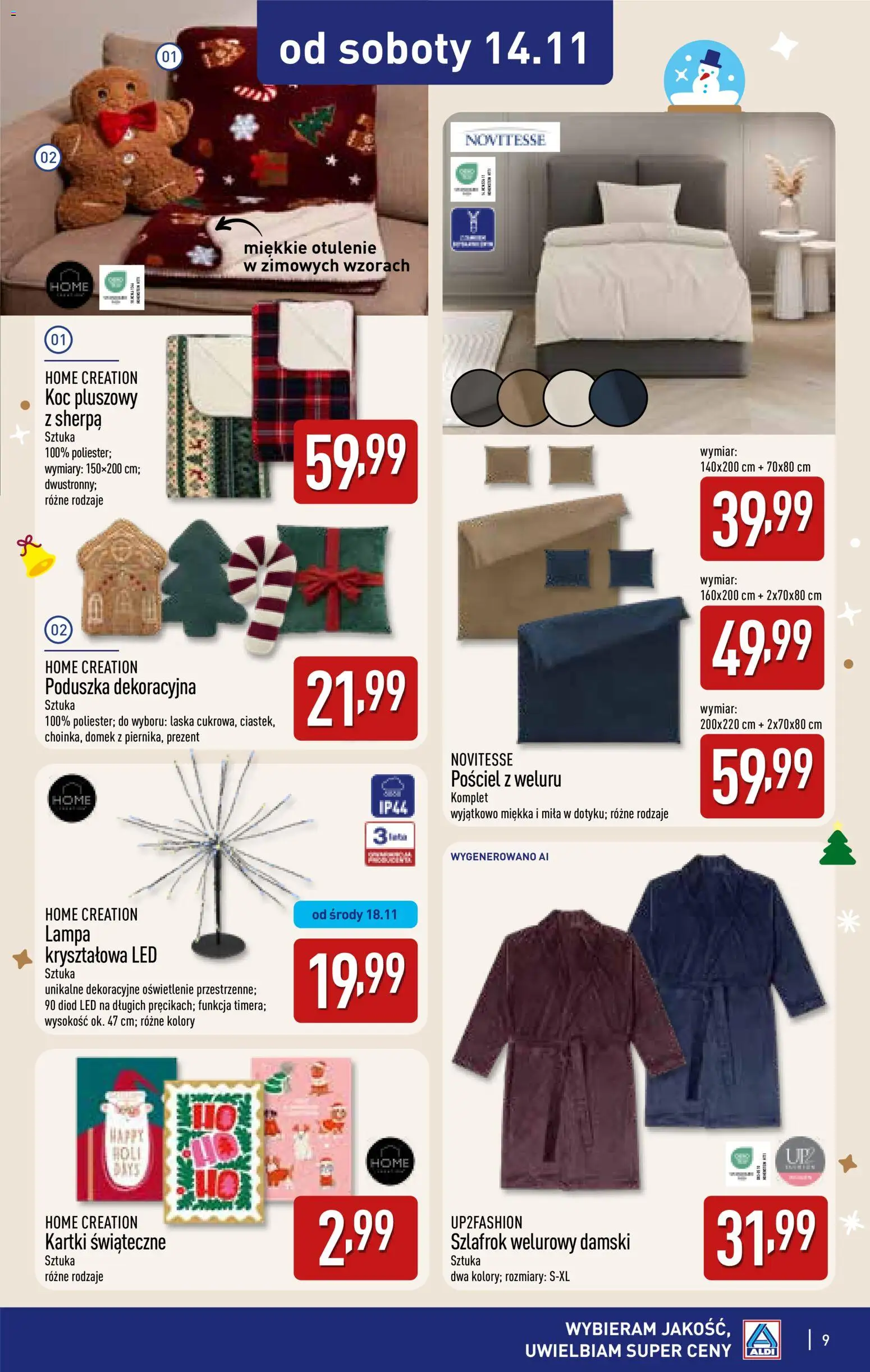 Aldi gazetka - Katalog prezentowy od 28.10.2026 | Strona: 9 | Produkty: Pościel, Szlafrok, Poduszka, Koc