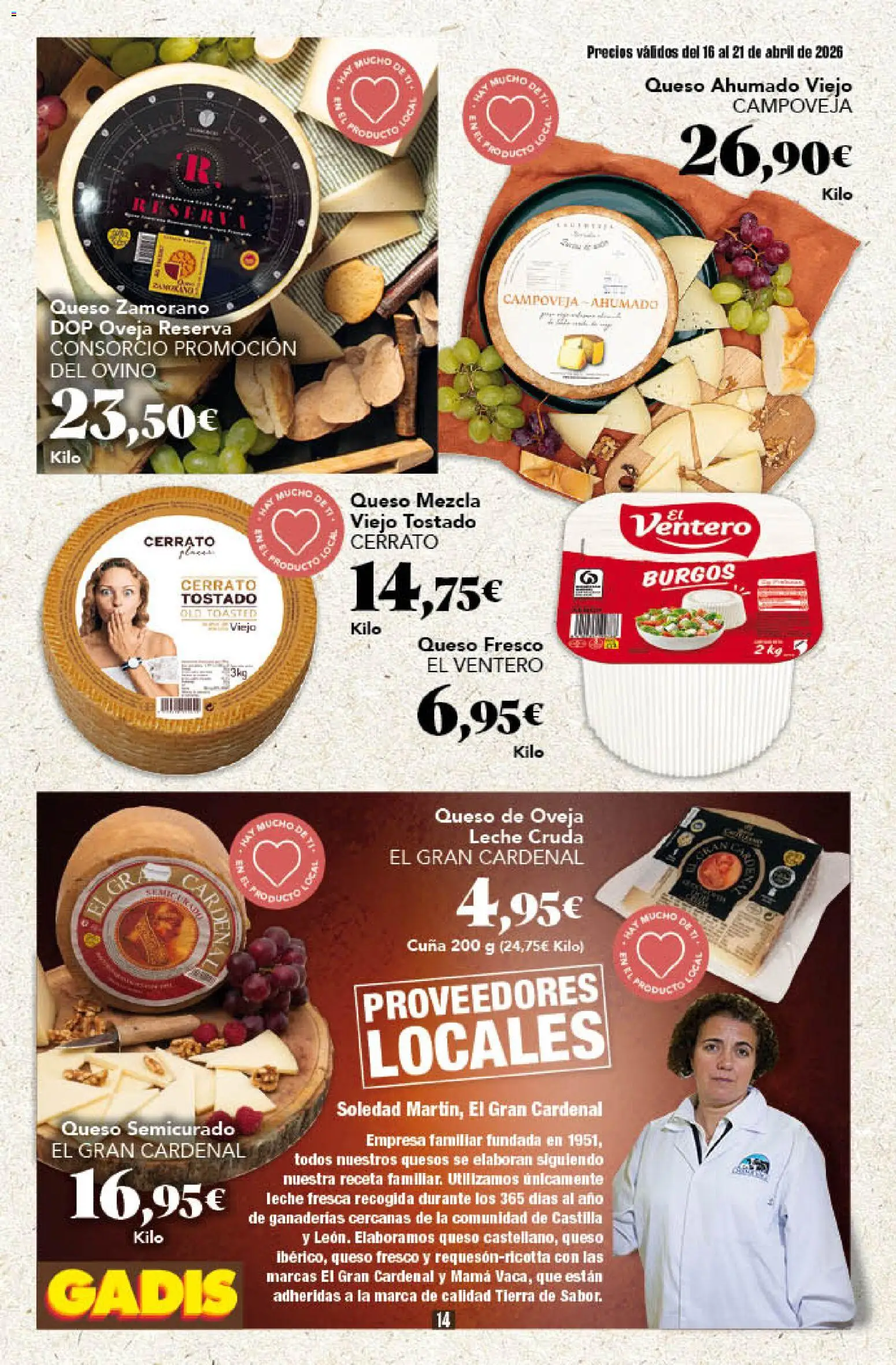 Gadis folleto │ válido desde el 16.04.2026 | Página: 14 | Productos: Queso de oveja, Queso, Queso fresco, Cuna