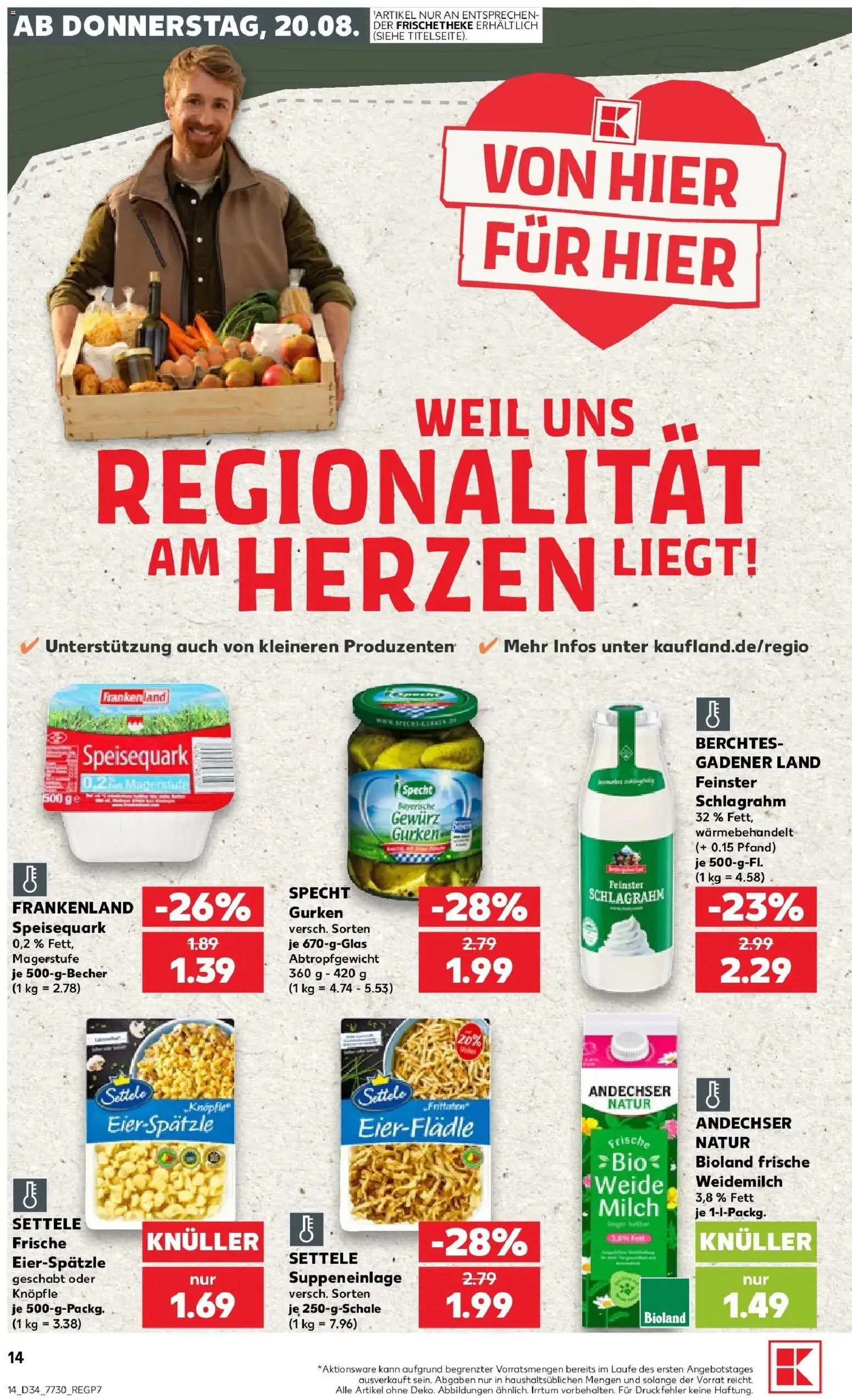 Prospekt Kaufland ab 20.08.2026 » Angebote Online zum Blättern | Seite: 14 | Produkte: Milch, Gurken, Speisequark