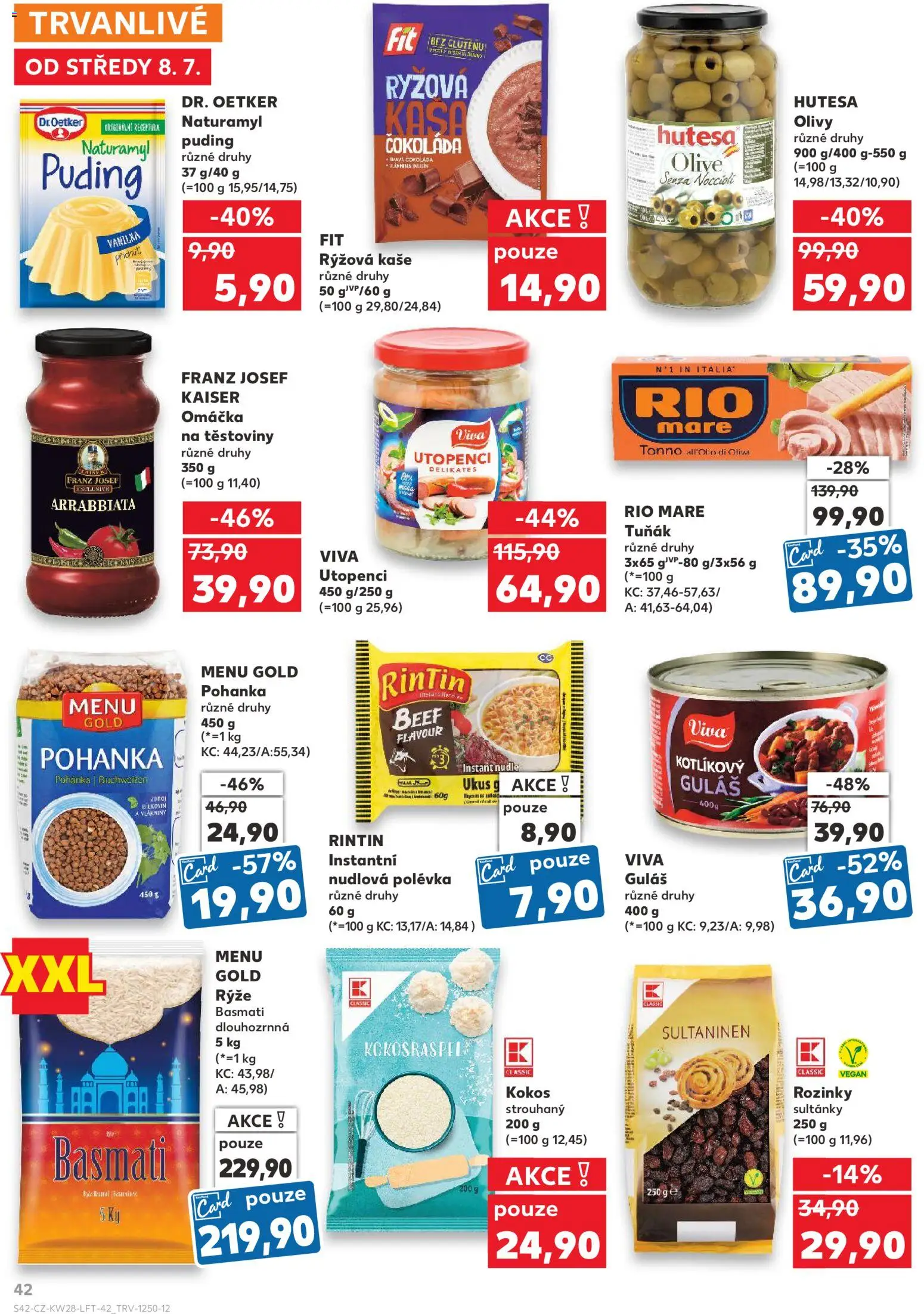 Kaufland leták - Plzeň od 08.07.2026 | Strana: 42 | Produkty: Rozinky, Čokoláda, Utopenci, Basmati