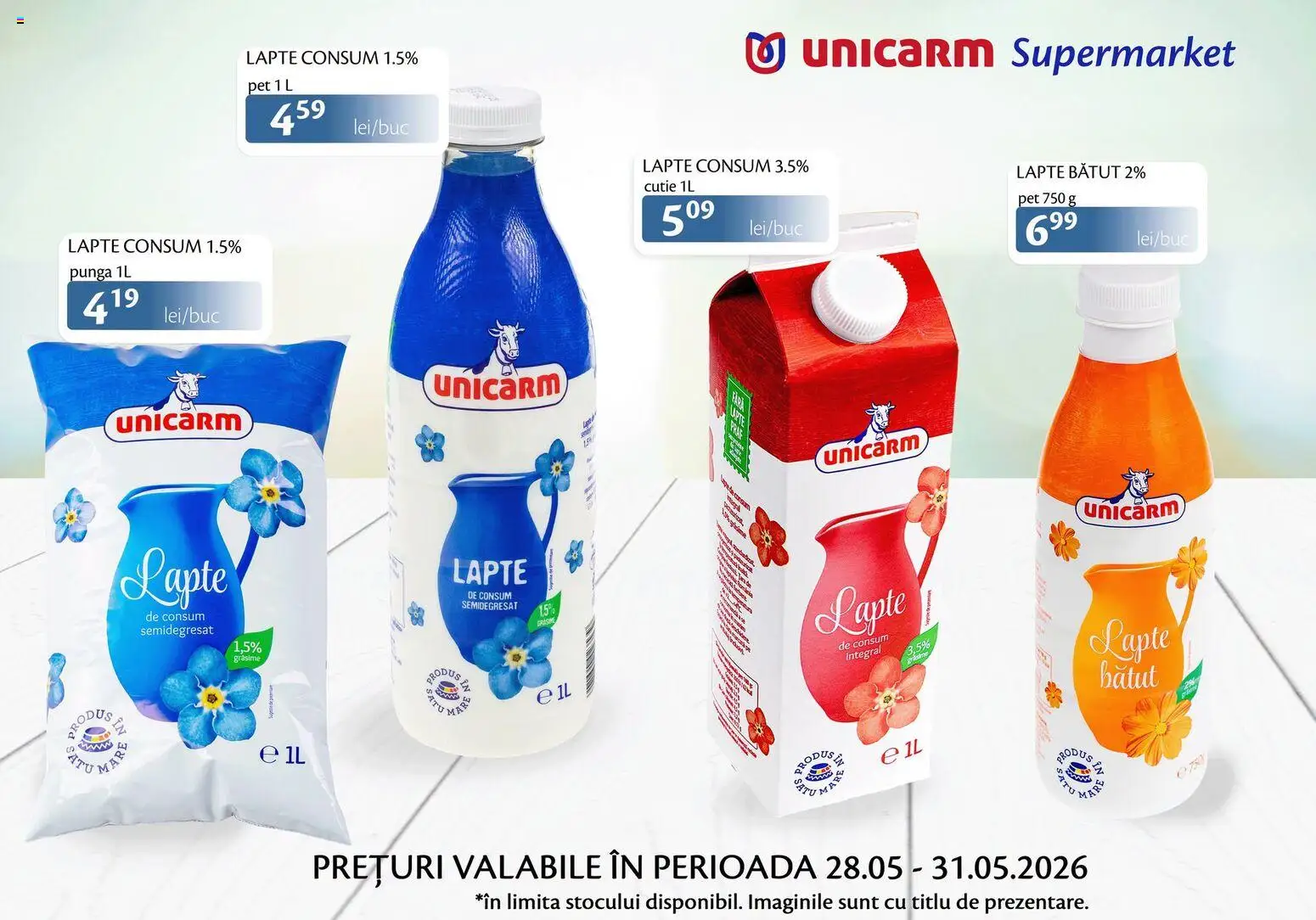 Noul catalog Unicarm – valabil de la 28.05.2026 | Pagină: 1 | Produse: Pungă, Cutie, Lapte