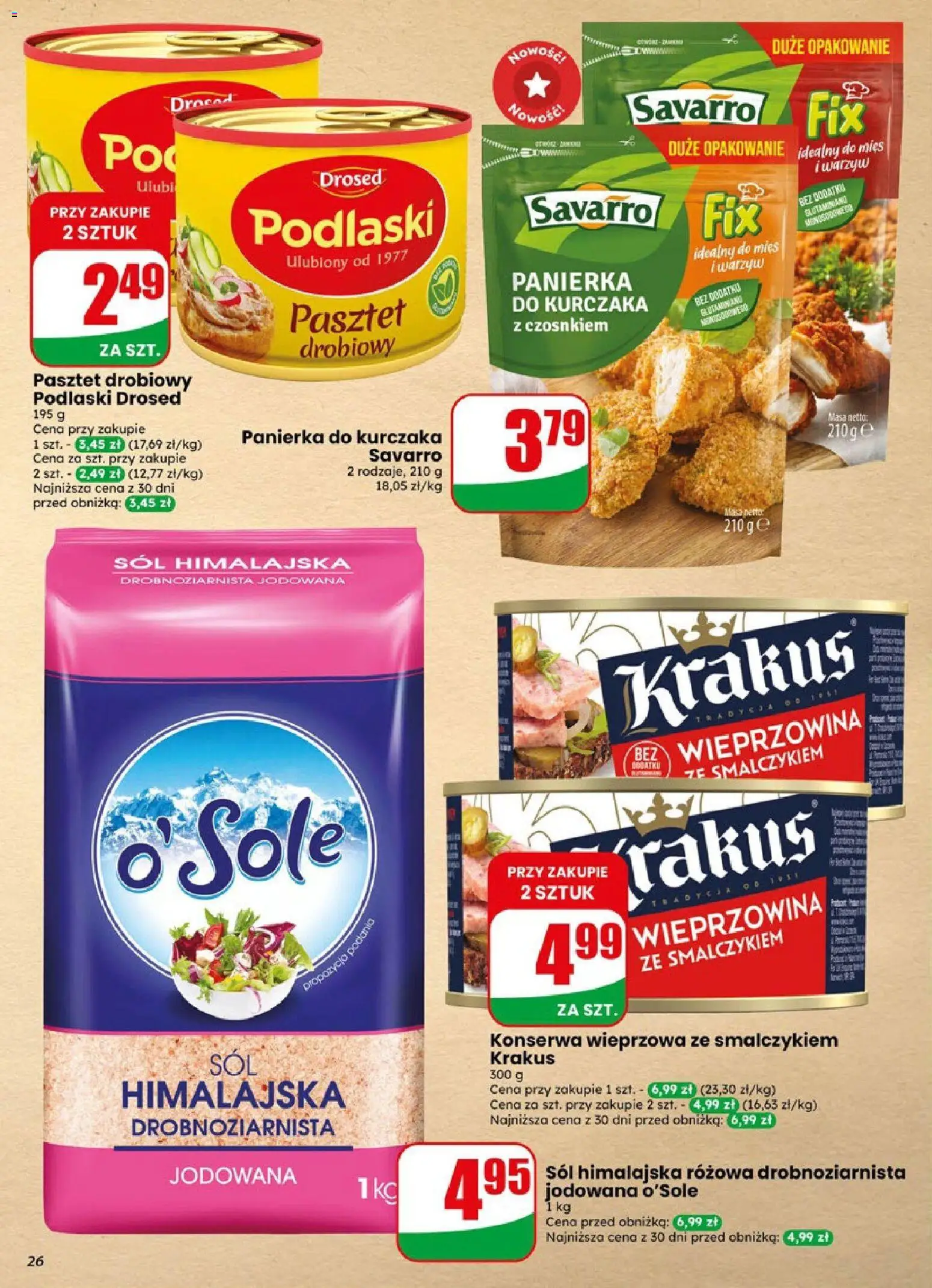 Dino gazetka od 19.08.2026 | Strona: 26 | Produkty: Konserwa wieprzowa, Panierka, Sól himalajska, Sól