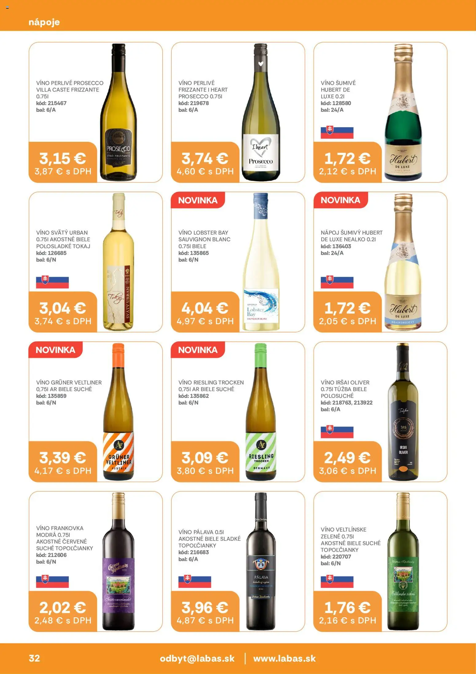 Nové Labaš akcie – leták je platný od 14.08.2026 | Strana: 32 | Produkty: Víno, Prosecco, Nápoje, Perlivé víno