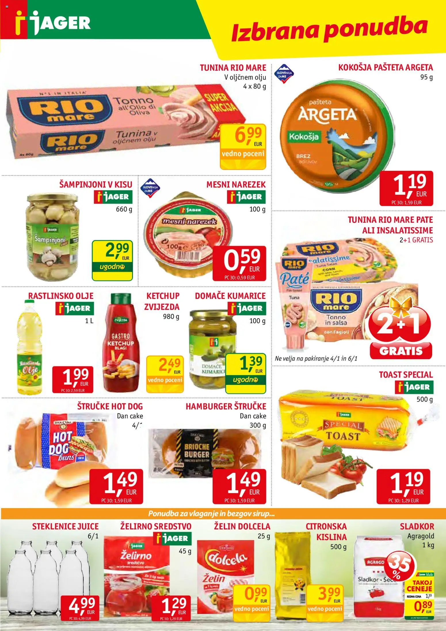 Novi Jager katalog ponudbe – veljaven od 27.05.2026 | Stran: 9 | Izdelki: Tuna, Pašteta, Narezek, Sladkor