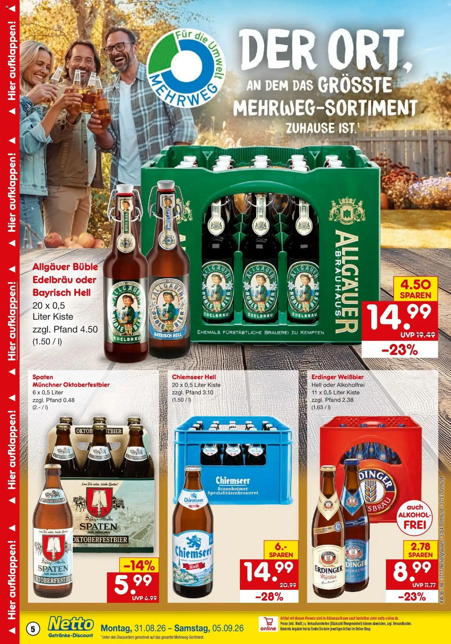 Netto Marken-Discount Prospekt Recklinghausen – gültig ab 31.08.2026 | Seite: 5 | Produkte: Erdinger, Bier, Weißbier, Alkohol