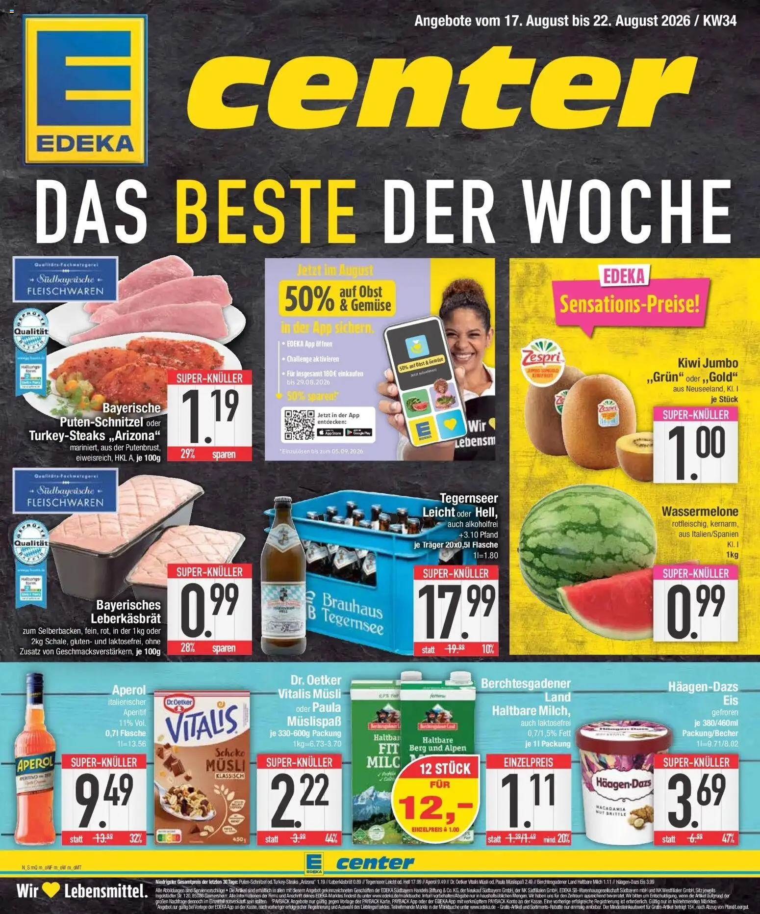 E center Prospekt Neustadt – gültig ab 17.08.2026 | Seite: 1 | Produkte: Musli, Putenschnitzel, Aperol, Eis