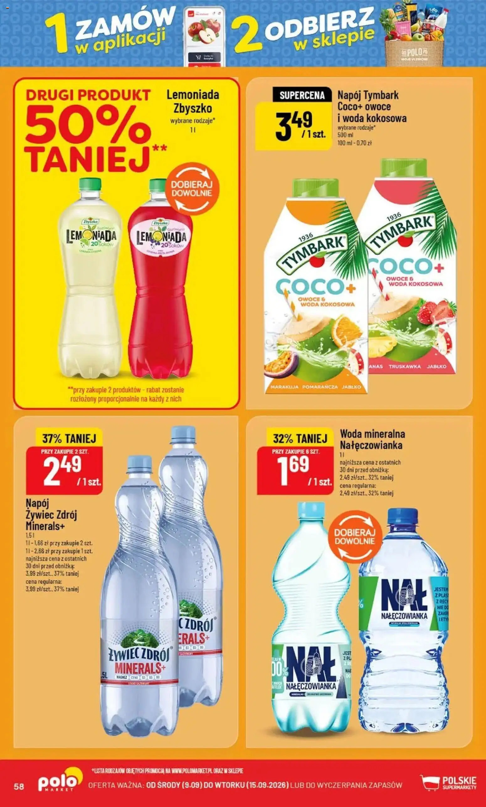 Nowa POLOmarket gazetka od jutra 09.09.2026 | Strona: 58 | Produkty: Woda mineralna Nałęczowianka, Woda mineralna, Tymbark, Woda