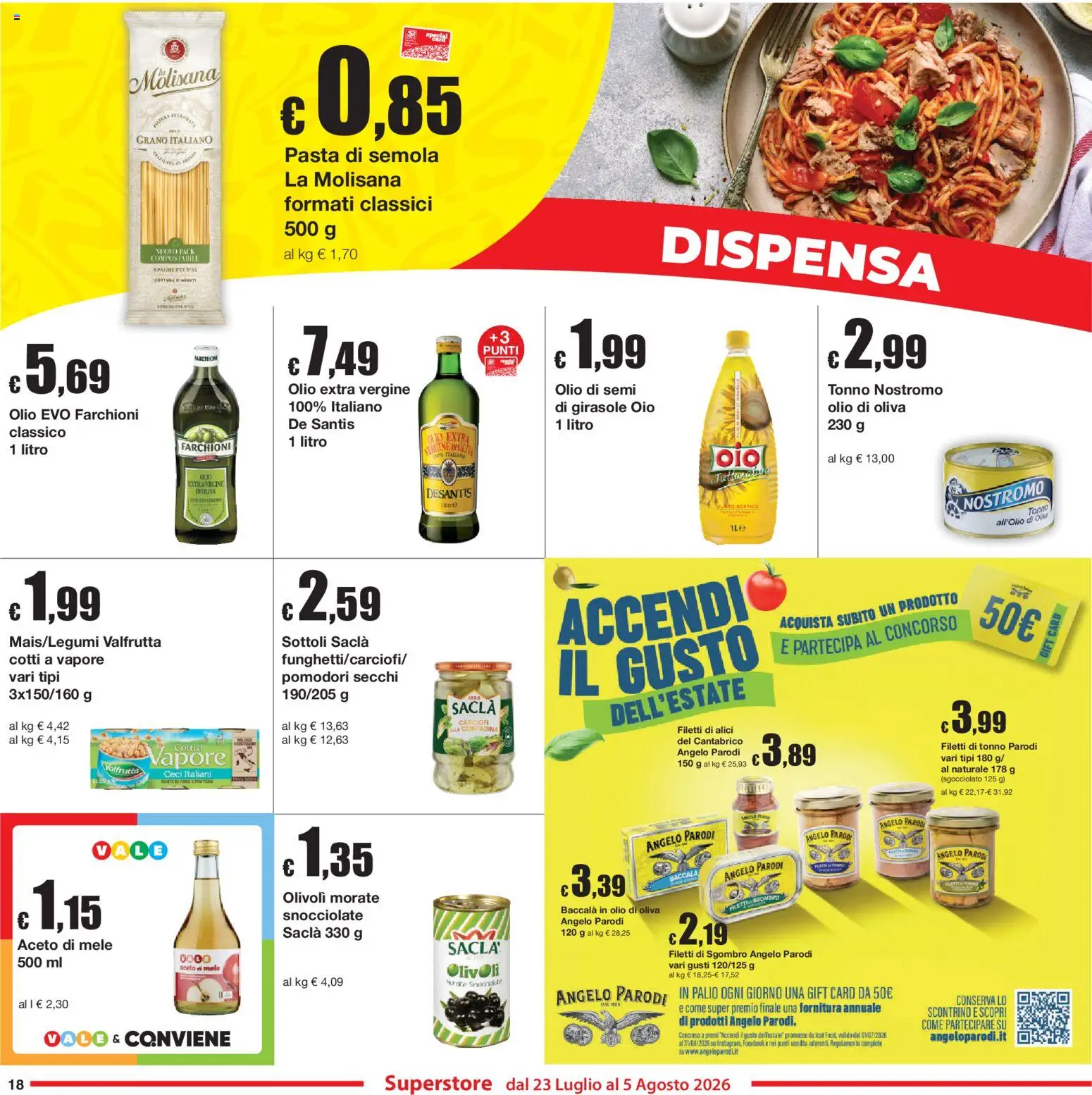 Volantino Sì con Te del 23/07/2026 | Pagina: 18 | Prodotti: Pomodori, Tonno, Olio extra vergine, Sgombro