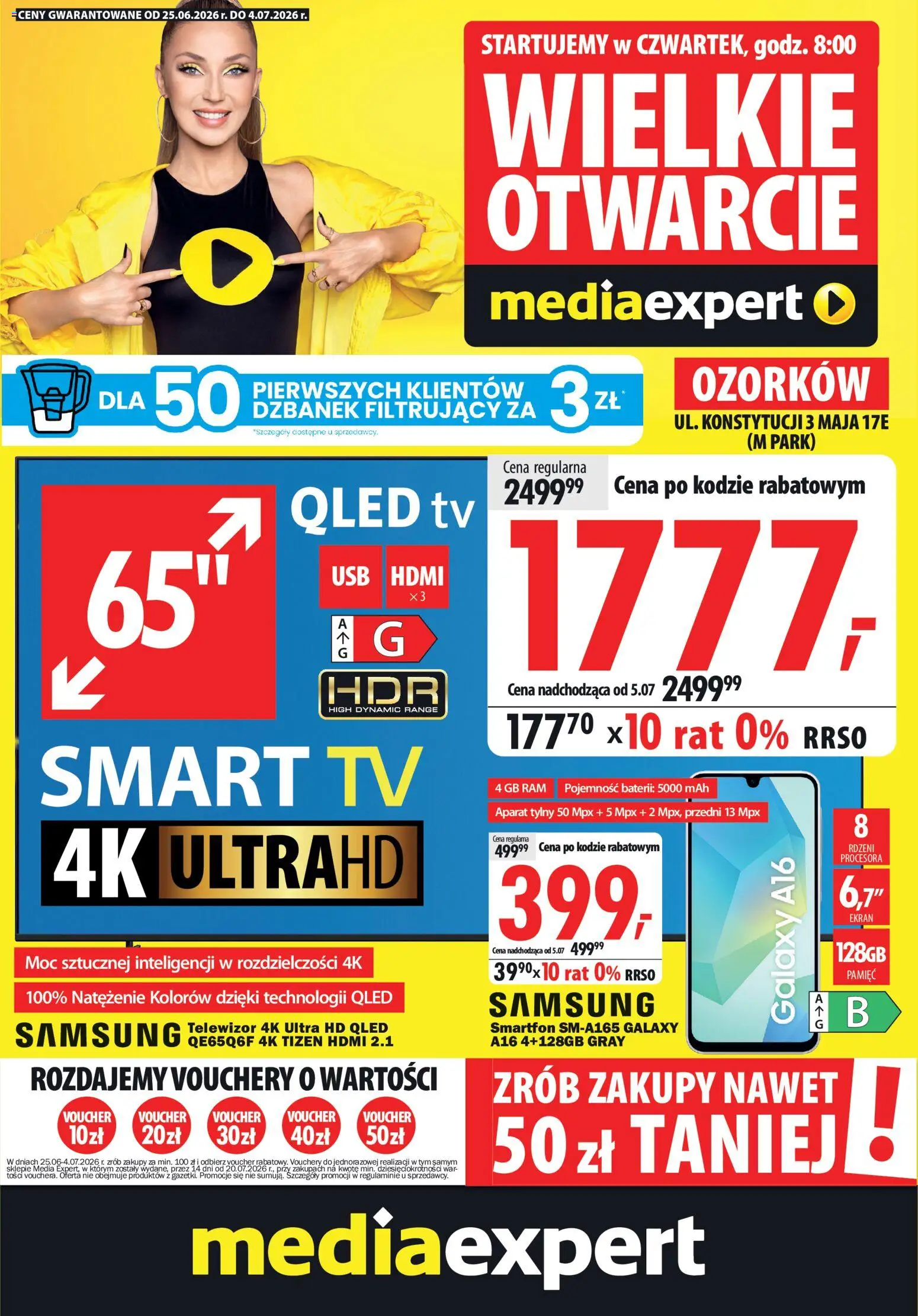 Mediaexpert promocje - Wielkie otwarcie Ozorków od 25.06.2026 | Strona: 1 | Produkty: Dzbanek, Smartfon, Telewizor, Dzbanek filtrujący