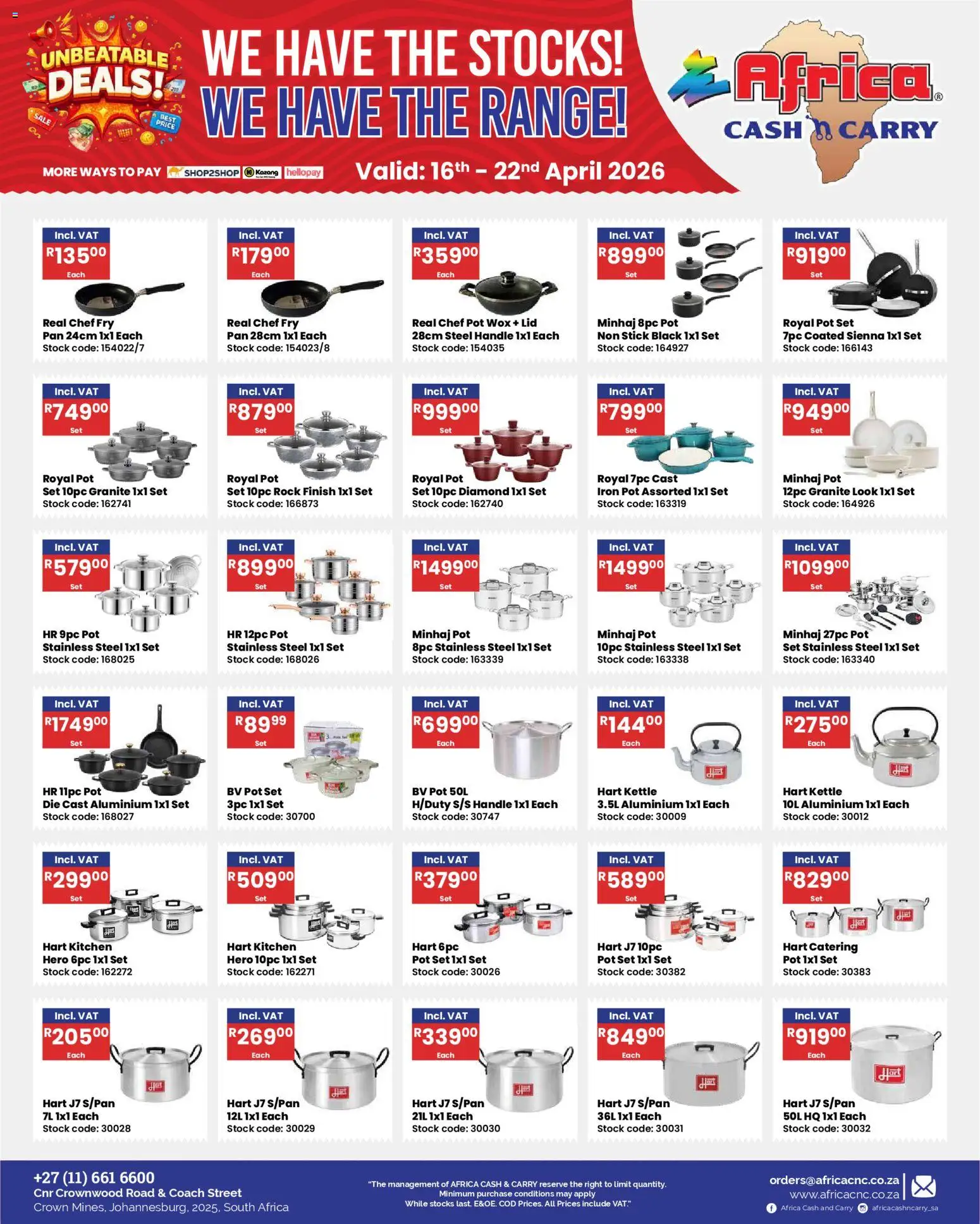 New Africa Cash & Carry catalogue – valid from 16.04.2026 | Page: 27 | Products: Kettle, Iron, Stock