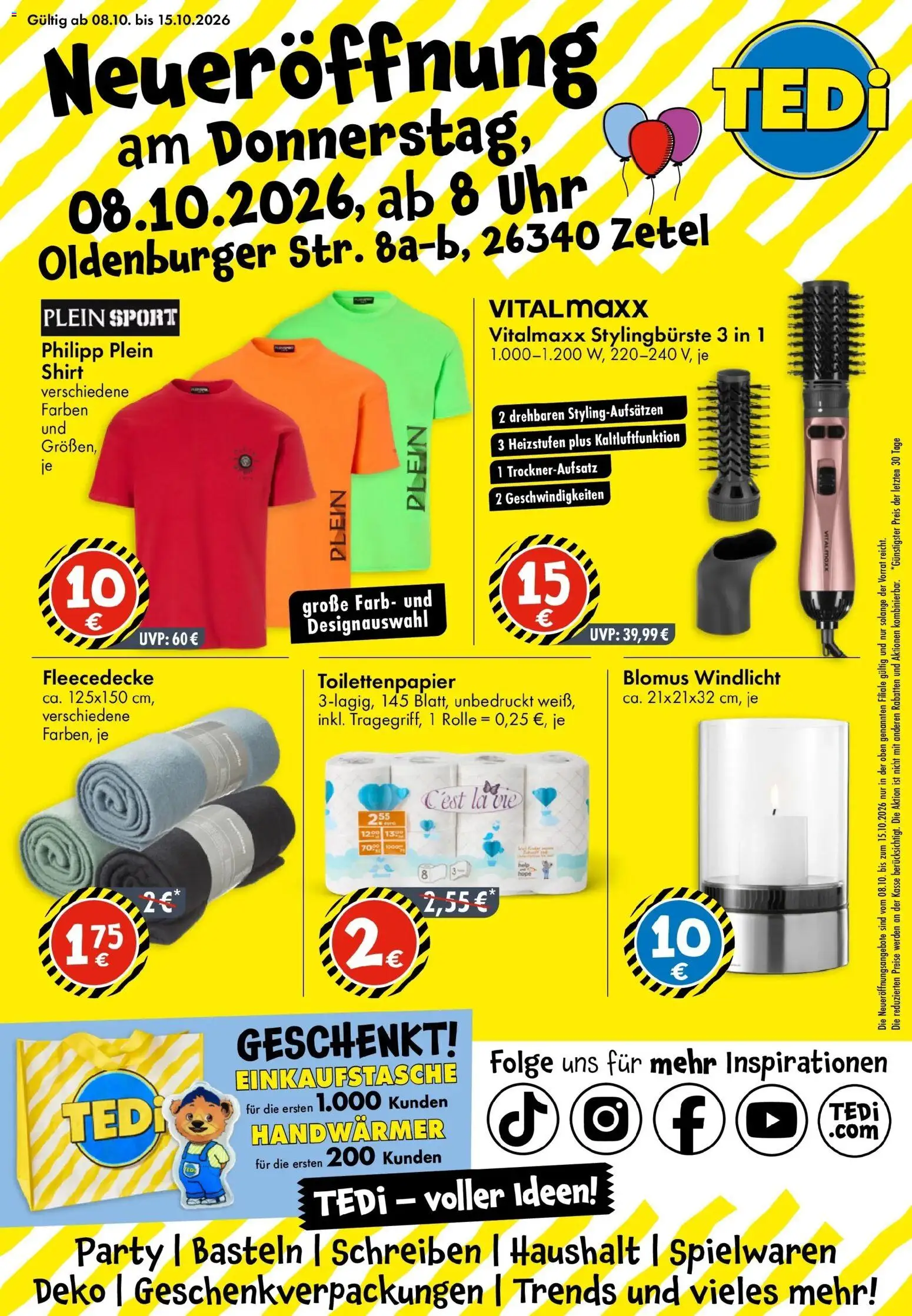 TEDi Prospekt Zetel – gültig ab 08.10.2026 | Seite: 1 | Produkte: Shirt, Uhr, Toilettenpapier
