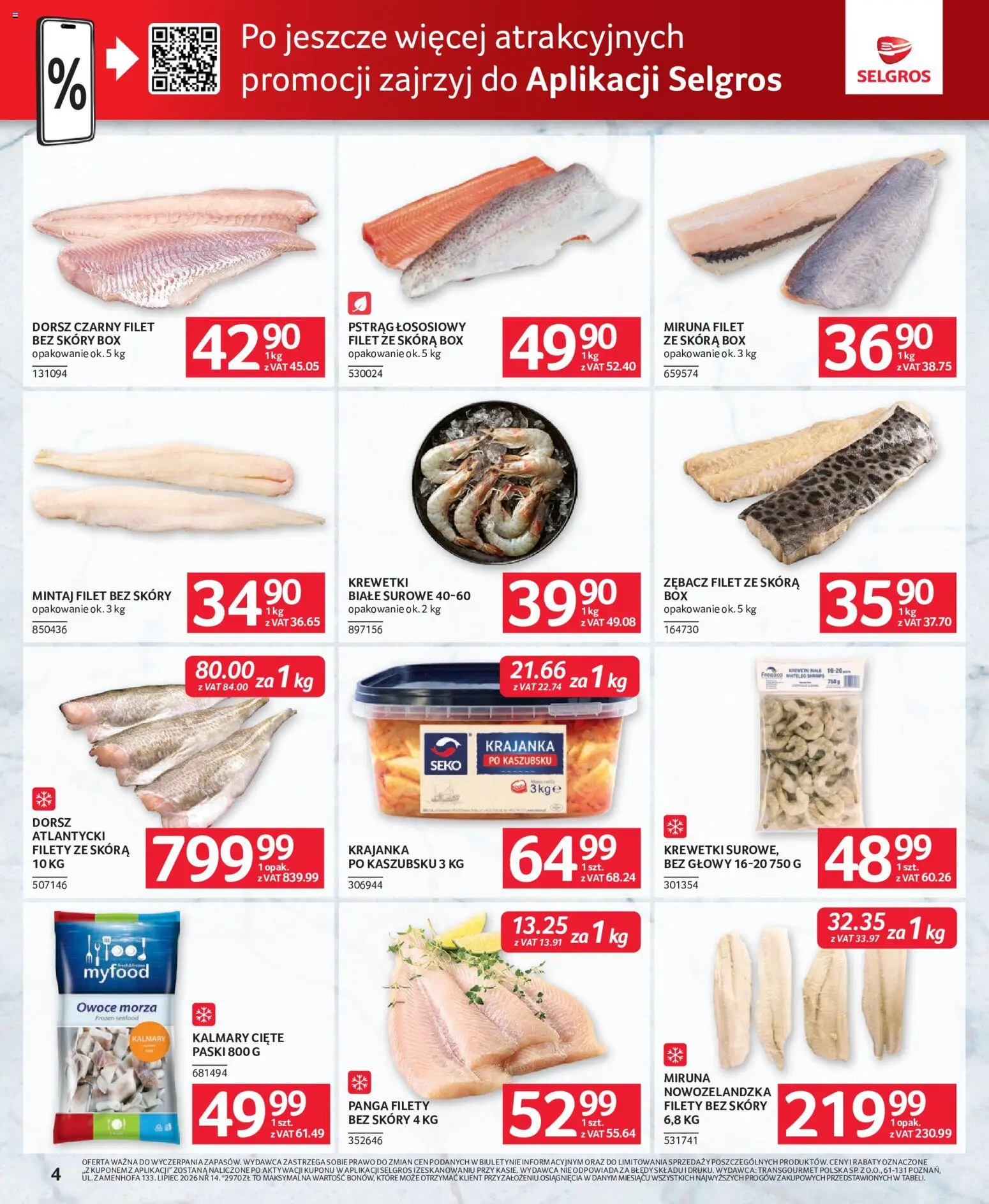 Selgros cash&carry gazetka - Oferta dla gastronomii od 02.07.2026 | Strona: 4 | Produkty: Krewetki, Pstrąg, Mintaj, Dorsz czarny