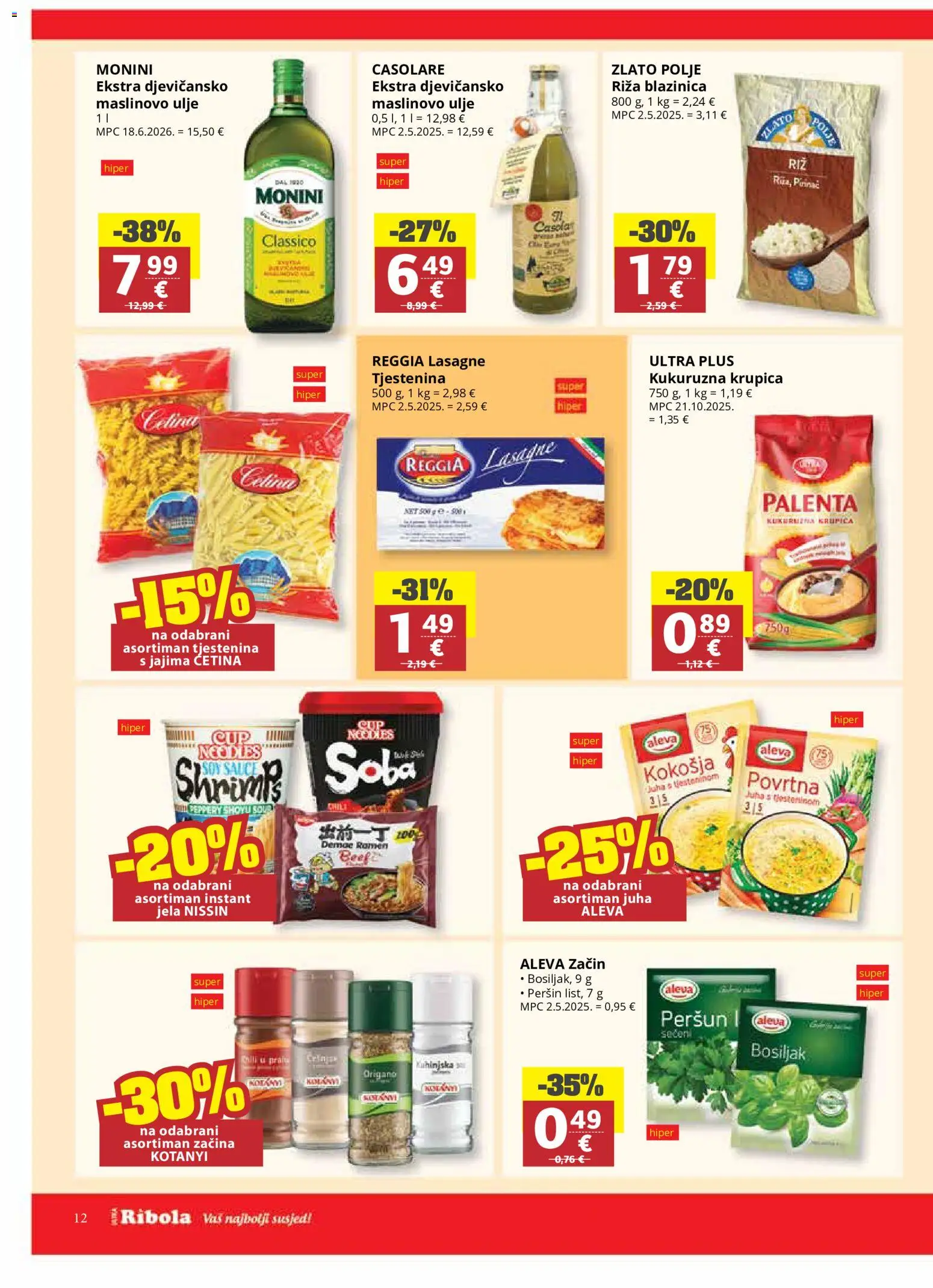 Ribola katalog | vrijedi od 06.08.2026 | Stranica: 12 | Proizvodi: Lasagne, Maslinovo ulje, Tjestenina, Peršin