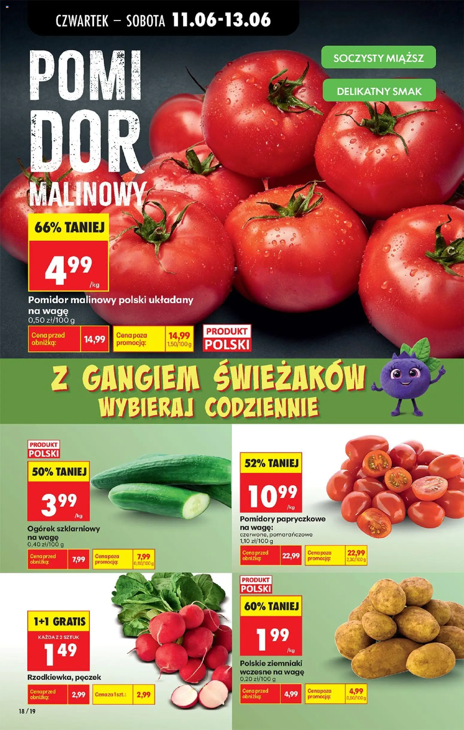 Biedronka gazetka od czwartku od 11.06.2026 | Strona: 20 | Produkty: Pomidory, Ogórek szklarniowy, Pomidory papryczkowe, Ziemniaki
