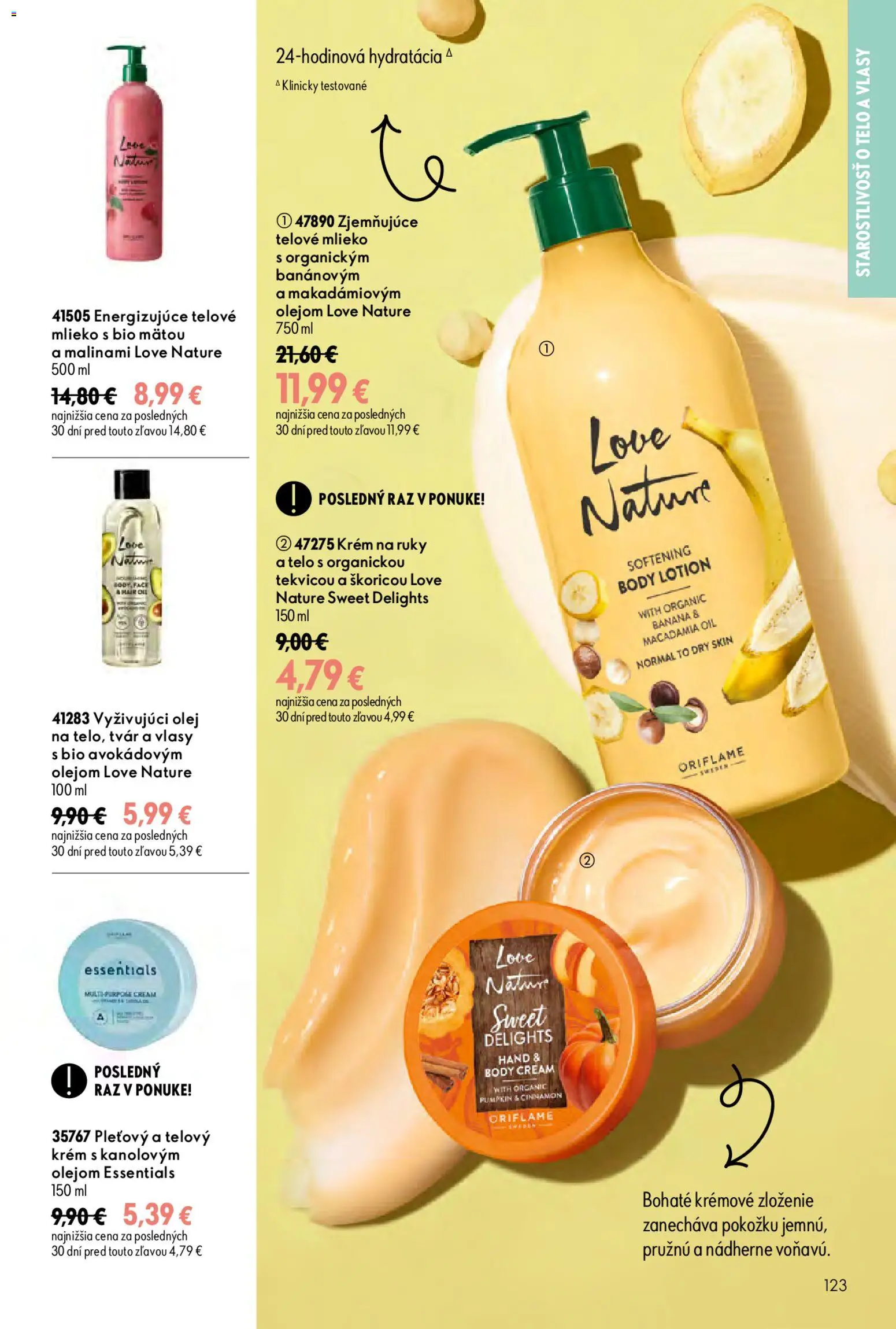Nové Oriflame akcie – leták je platný od 09.09.2026 | Strana: 123 | Produkty: Telové mlieko, Telový krém, Krém na ruky, Krém