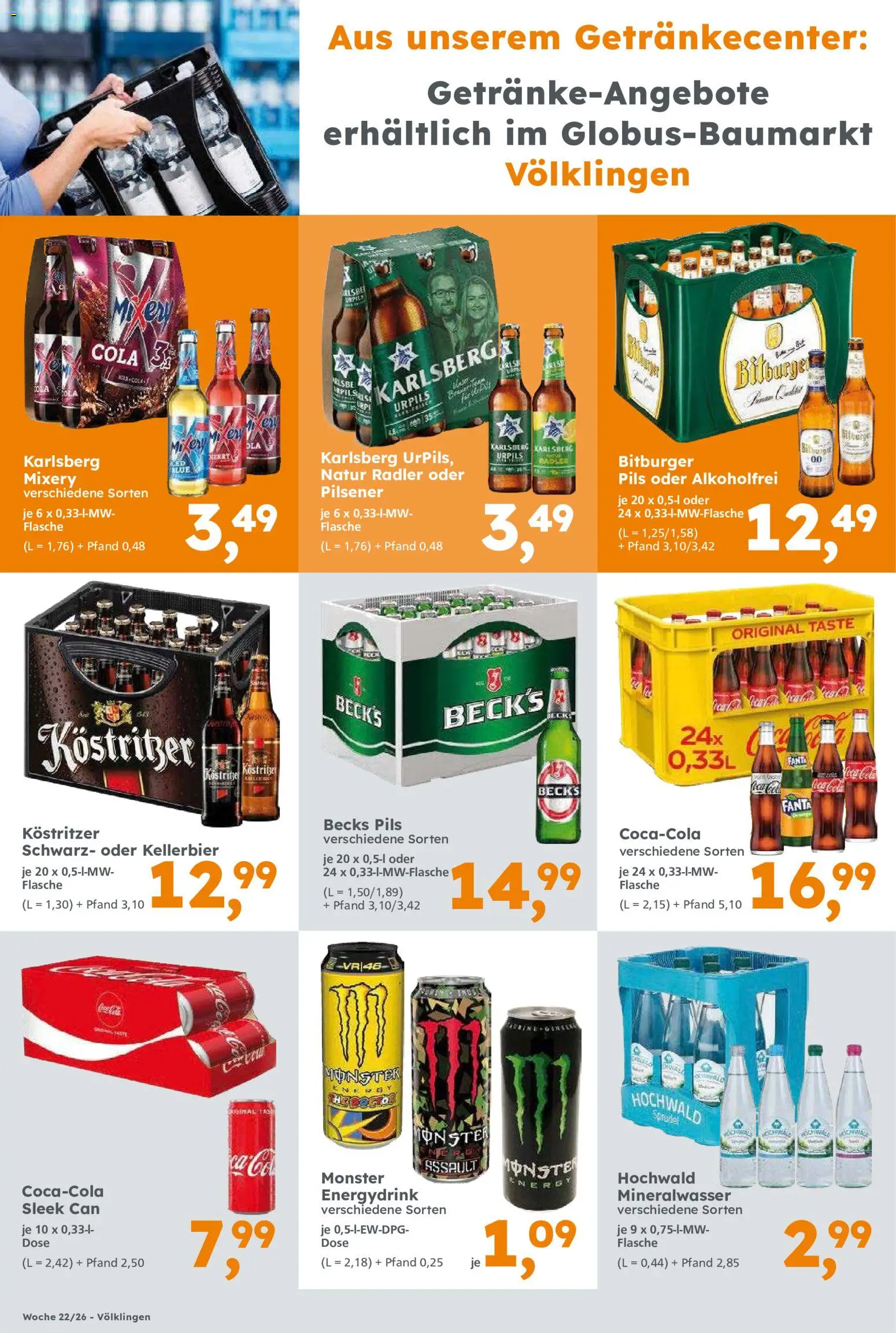 Globus Baumarkt Prospekt Saarbrücken – gültig ab 26.05.2026 | Seite: 16 | Produkte: Bitburger, Fanta, Cola, Energy