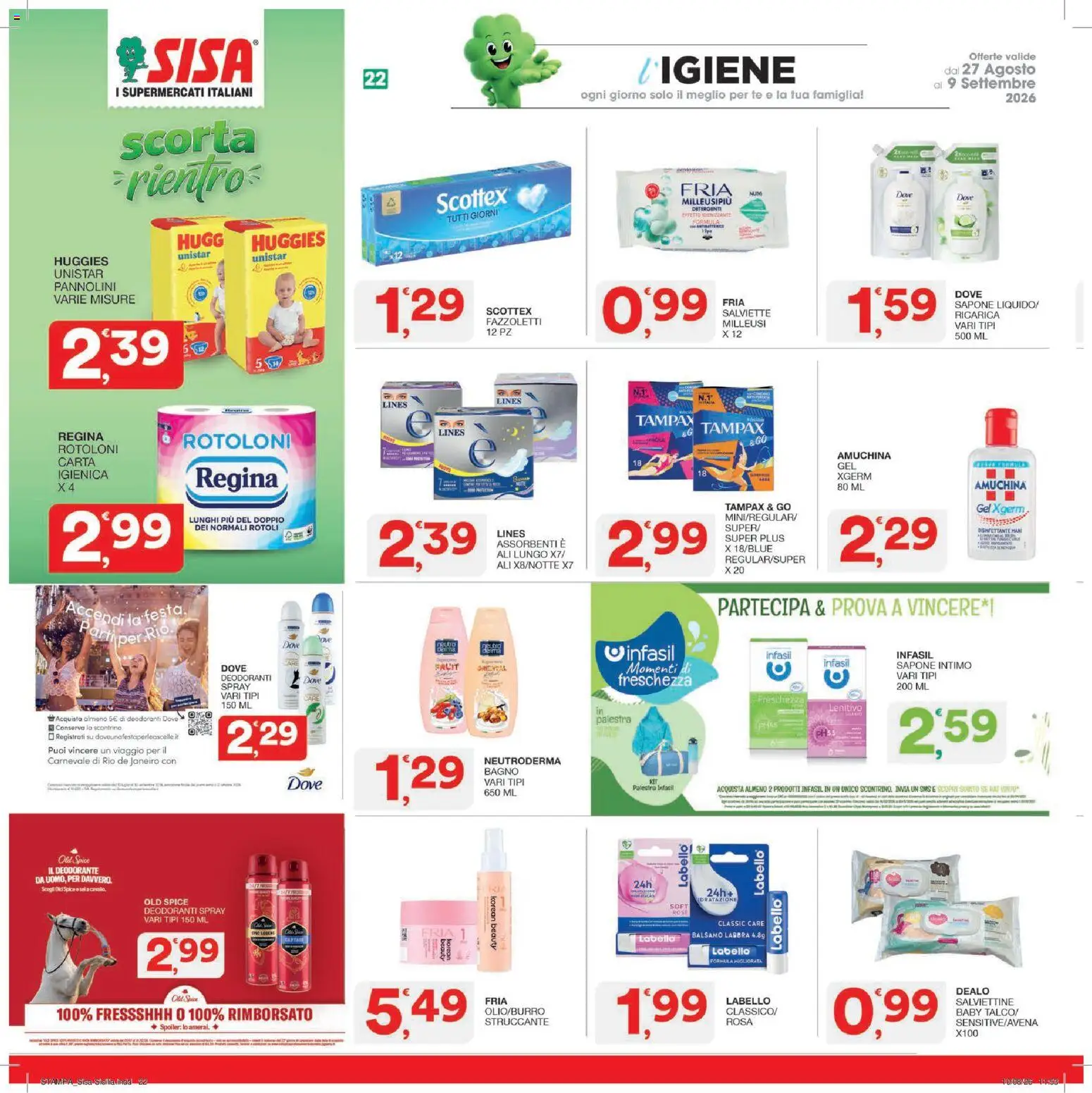 Volantino SISA del 27/08/2026 | Pagina: 22 | Prodotti: Tè, Fazzoletti, Conserve, Bagno