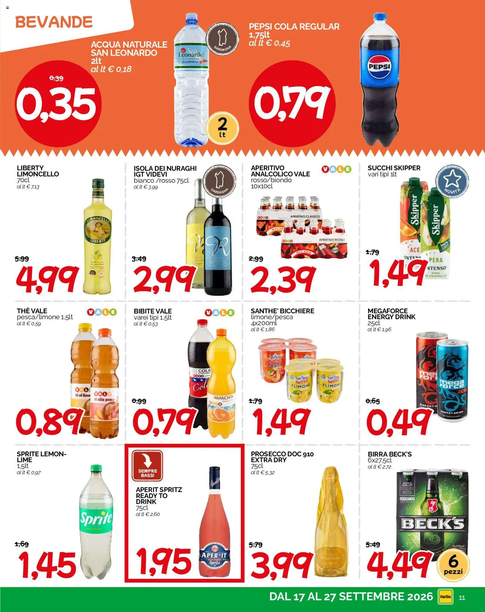 Volantino HarDis del 17/09/2026 | Pagina: 11 | Prodotti: Birra Beck's, Birra, Pepsi, Aperitivo