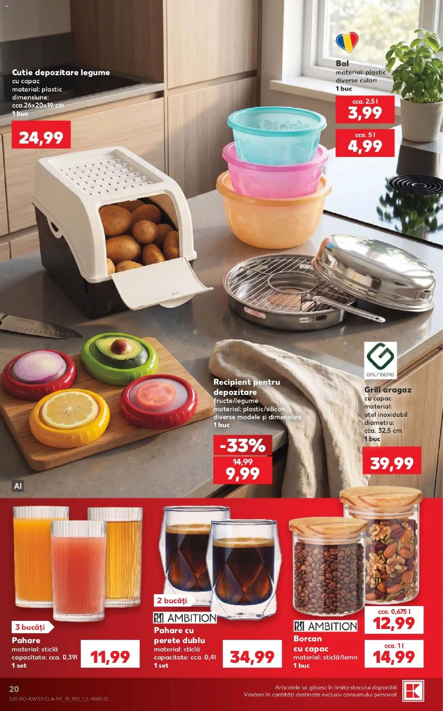 Noul catalog Kaufland – valabil de la 09.09.2026 | Pagină: 20 | Produse: Pahare, Grill, Borcan, Depozitare