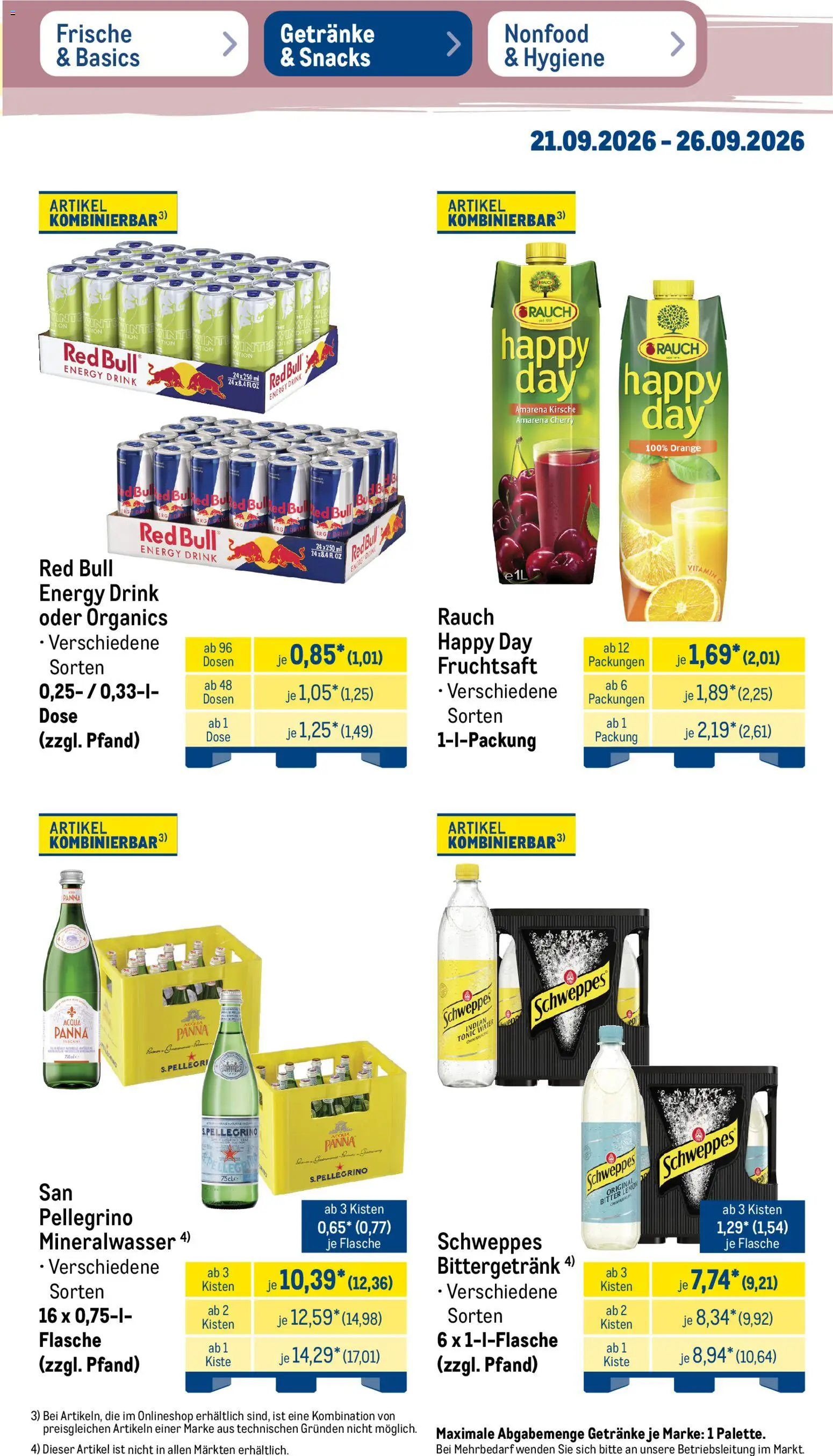Metro NonFood-Angebote – gültig ab 21.09.2026 | Seite: 19 | Produkte: Red bull, Energy, Schweppes, Fruchtsaft