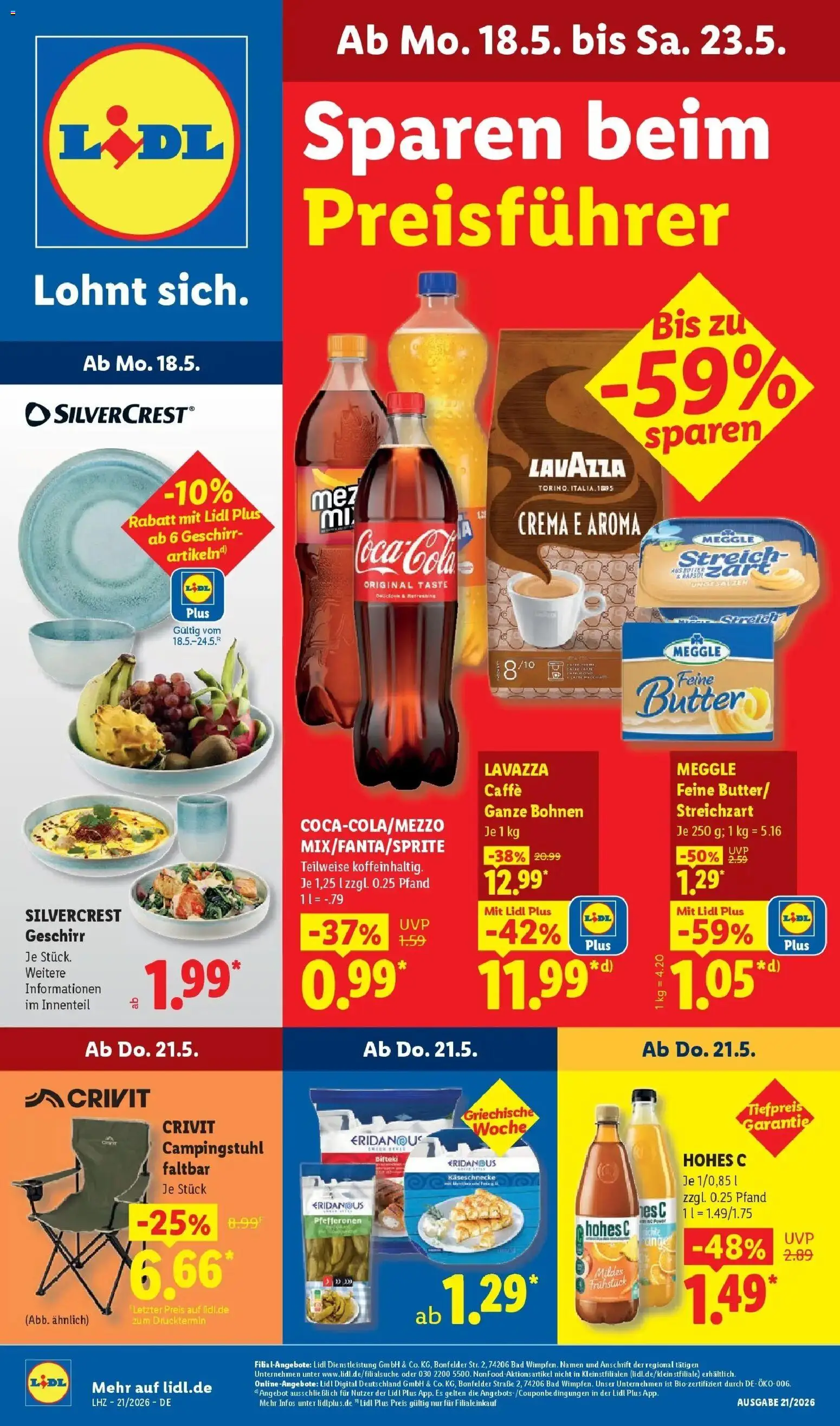 Lidl Prospekt Weikersheim – gültig ab 17.05.2026 | Seite: 1 | Produkte: Lavazza, Coca cola, Bad, Hohes c