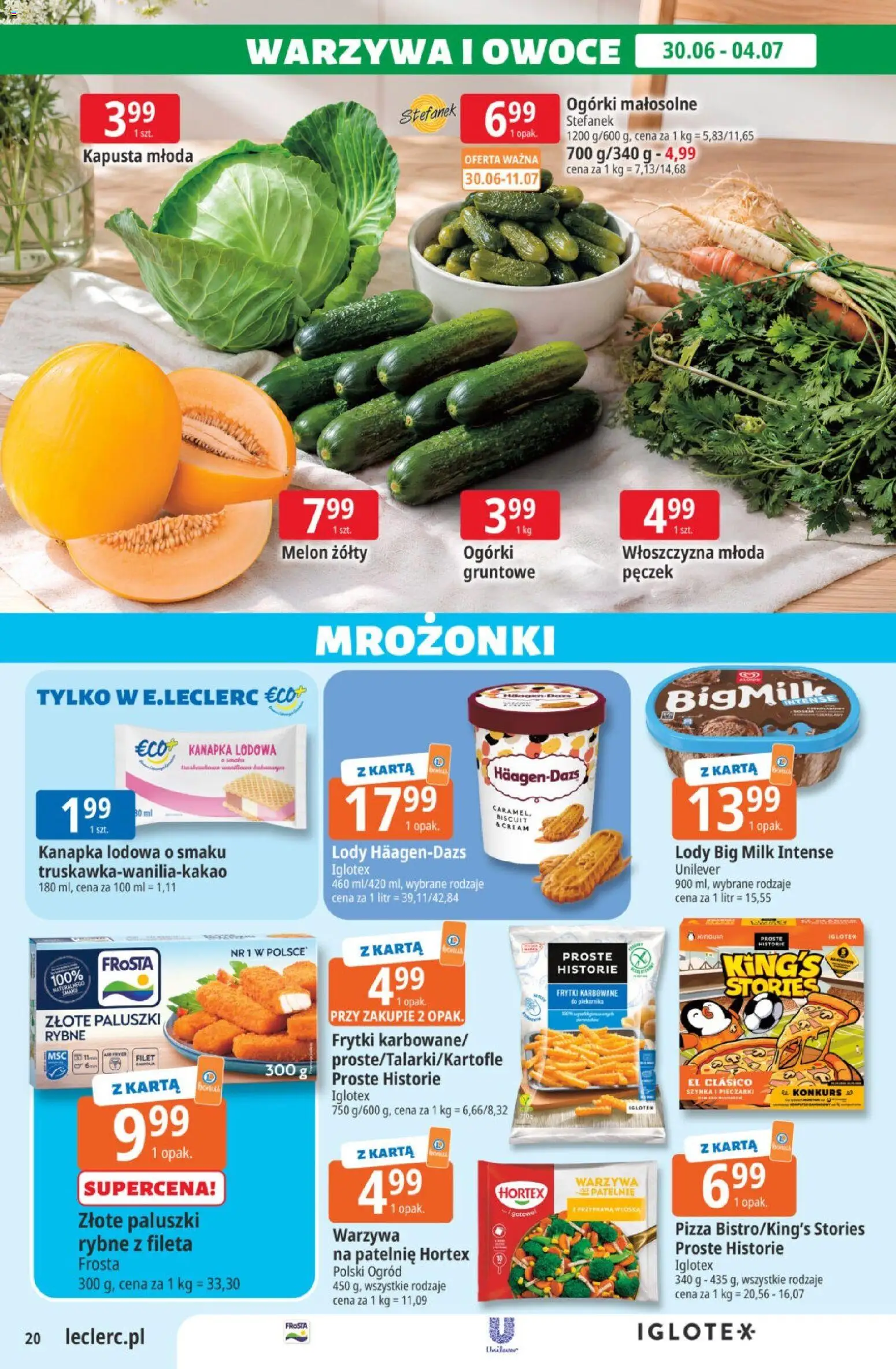 E.Leclerc gazetka od 30.06.2026 | Strona: 20 | Produkty: Melon, Pieczarki, Patelnie, Frytki