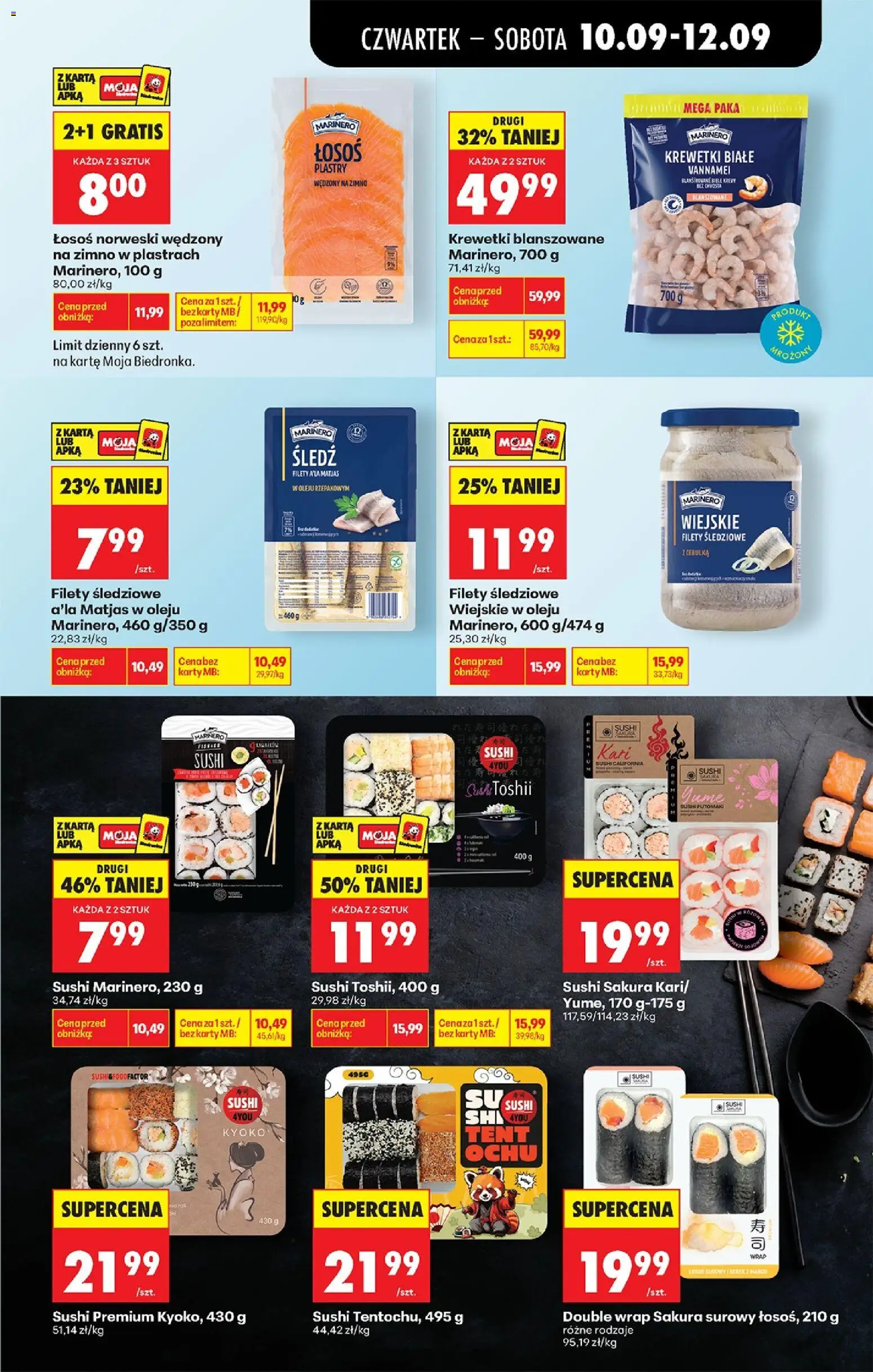 Biedronka gazetka od czwartku od 10.09.2026 | Strona: 45 | Produkty: Śledź, Serek, Sushi marinero, Sushi