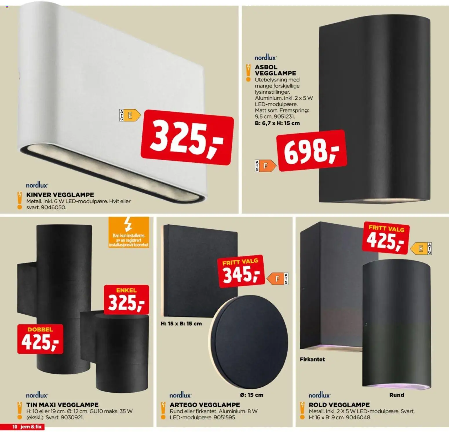 {H1} | Side: 10 | Produkter: Vegglampe, 1