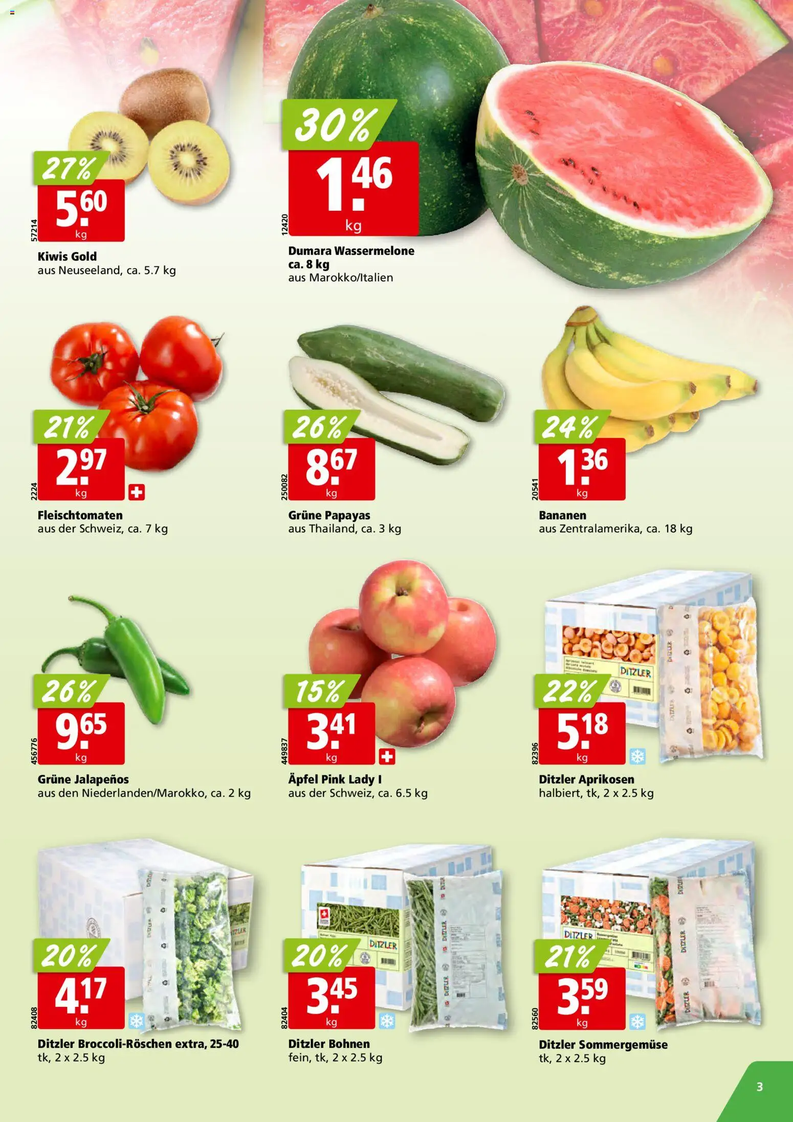 Aligro aktionen Chavannes, Matran, Genf, Sitten – gültig ab 01.06.2026 | Seite: 3 | Produkte: Äpfel, Bananen, Wassermelone