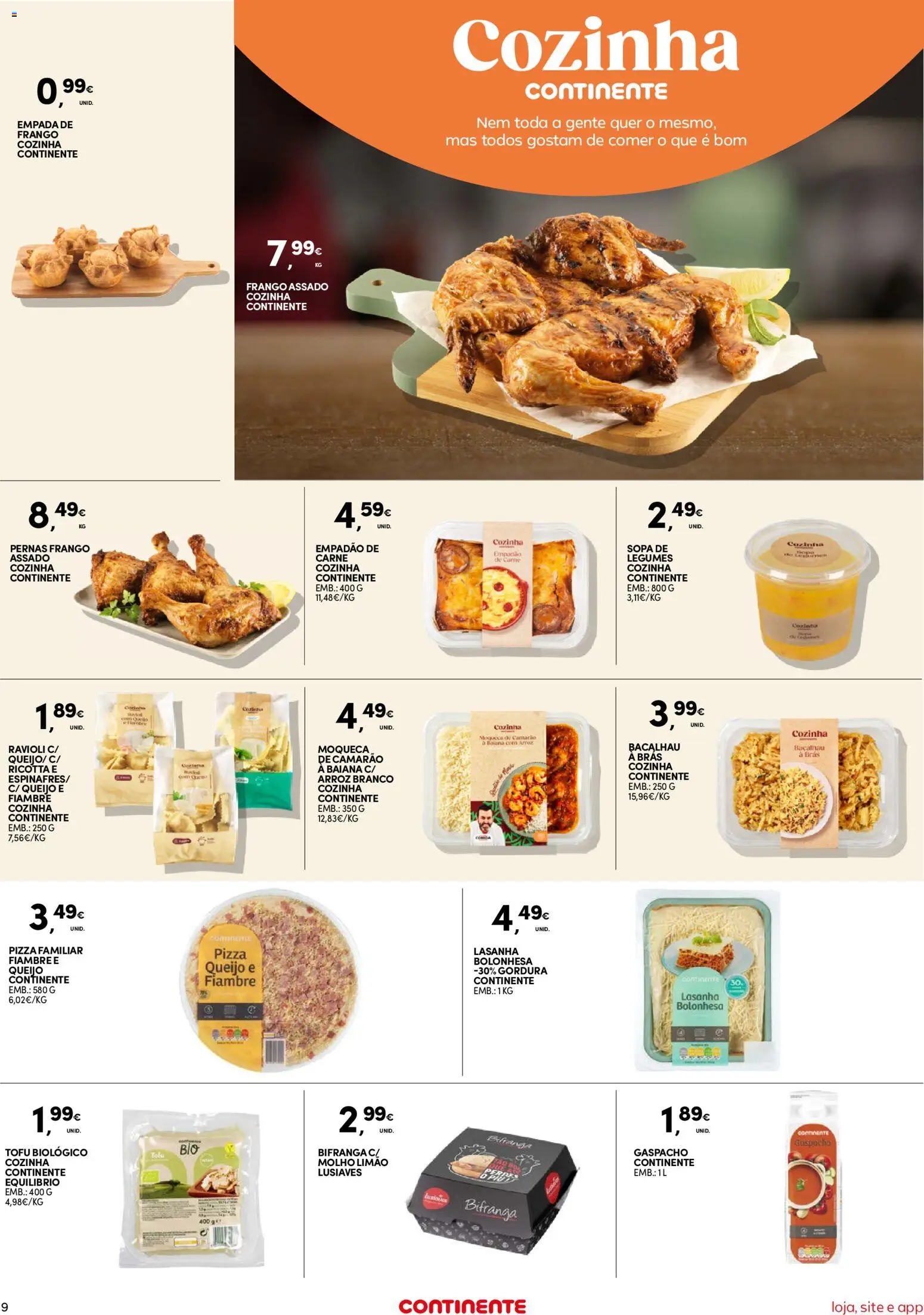 Continente Semanal Continente Bom Dia │ válido de 19.05.2026 | Página: 9 | Produtos: Bacalhau, Camarão, Lasanha, Pizza