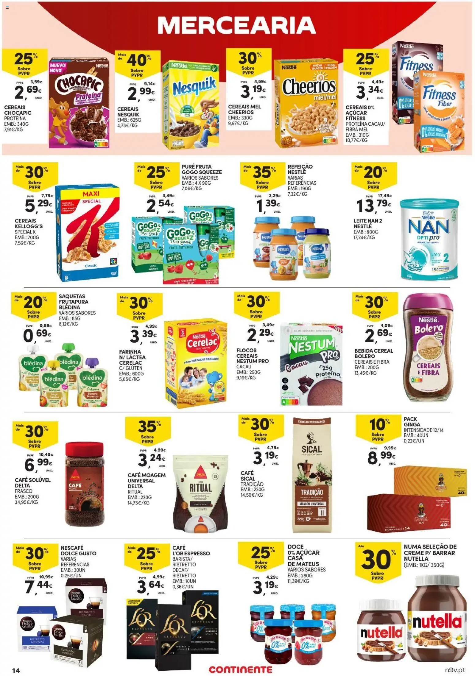 Continente Açores │ válido de 03/09/2026 | Página: 14 | Produtos: Saquetas, Cereais, Creme, Bebida