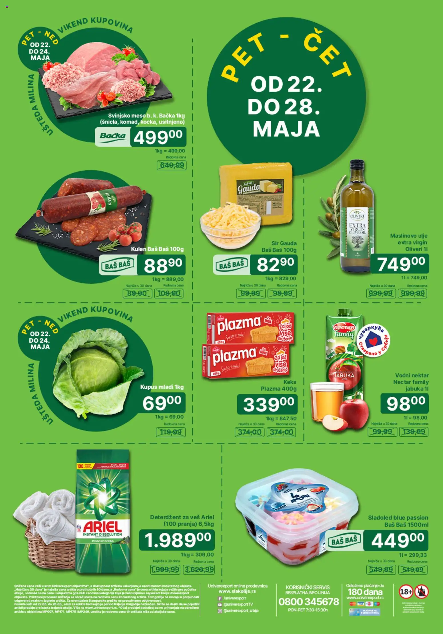 Univerexport katalog - važi od 22.05.2026 | Strana: 1 | Proizvode: Deterdžent, Ariel, Sir, Maslinovo ulje