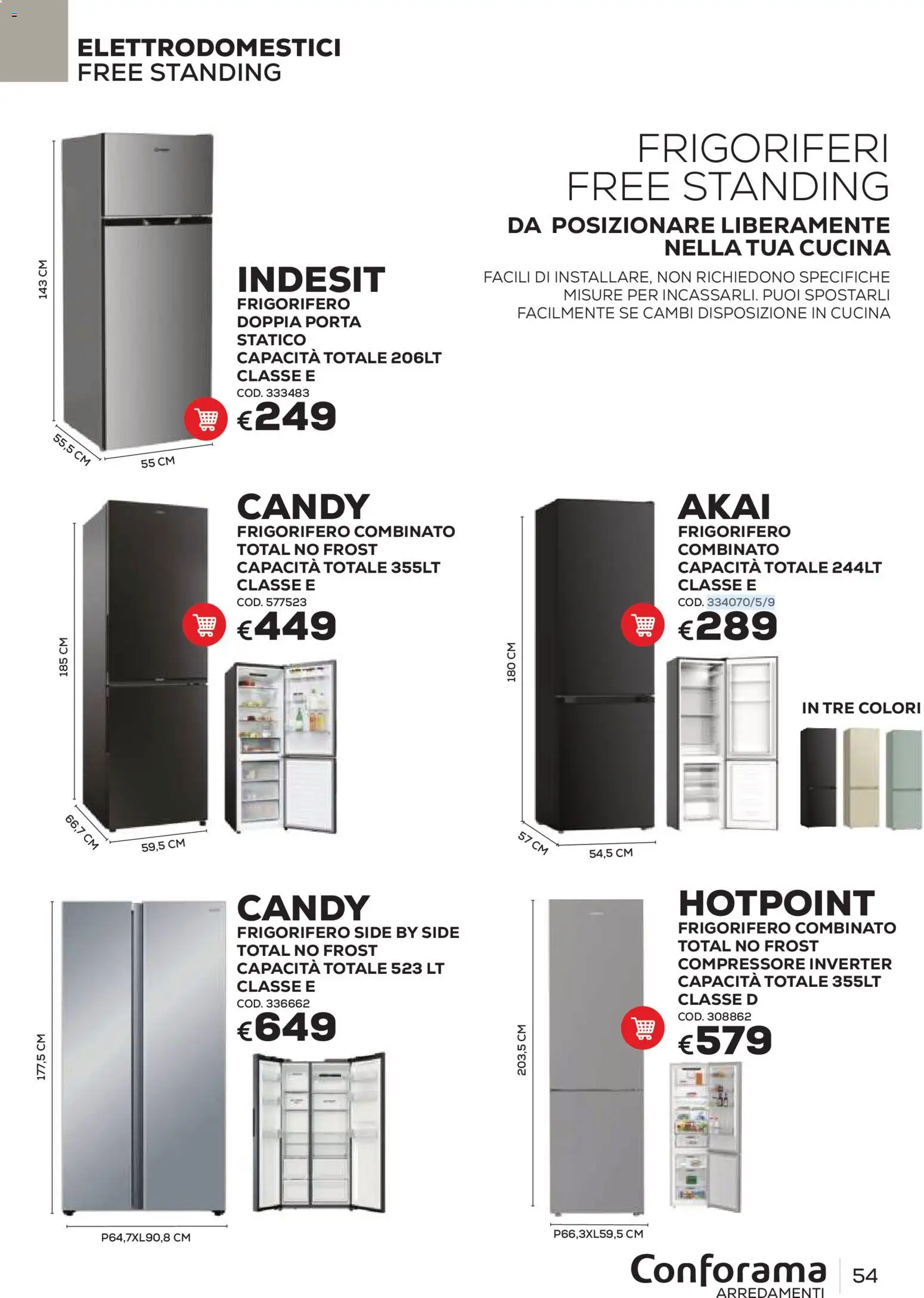 Volantino Conforama del 22/06/2026 | Pagina: 54 | Prodotti: Porta, Compressore, Frigorifero, Frigorifero combinato