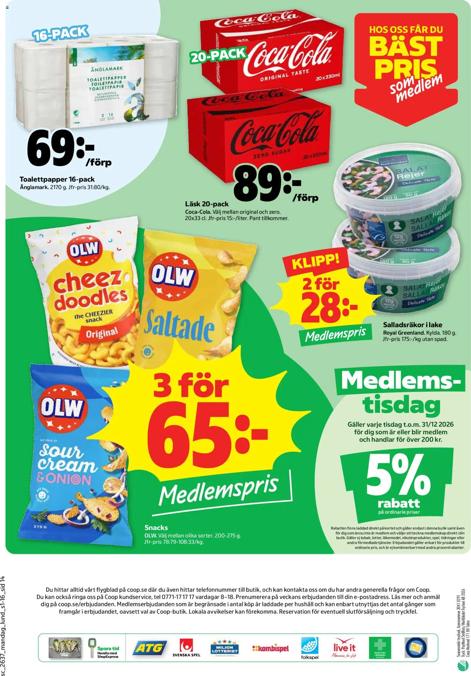 Coop Forum reklamblad aktuell från 07/09/2026 | Sida: 14 | Produkter: Toalettpapper, Galler, Coca cola, Snacks